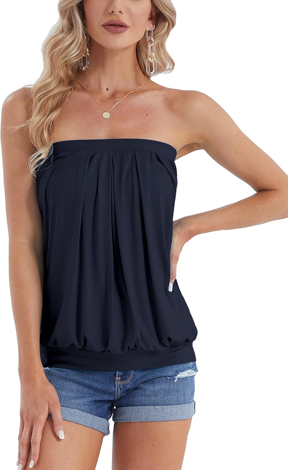 DJT Women's Tube Tops Strapless Bandeau Tank Strapless Blouse Off The Shoulder Tunic Shirts Summer Casual - Image 3