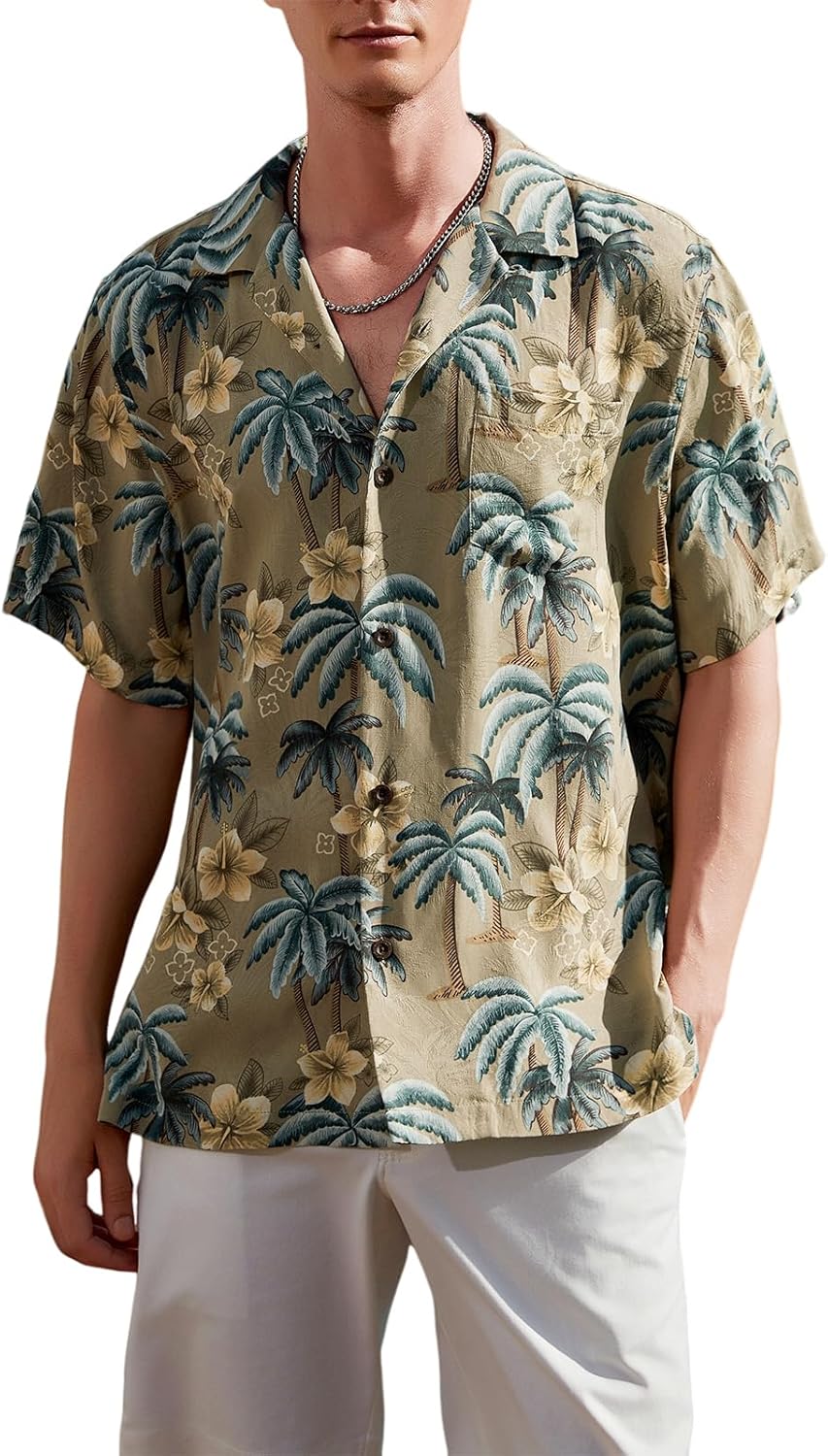Men's Silk Shirts Short Sleeve Button Down Casual Tropical Holiday Hawaiian Shirts