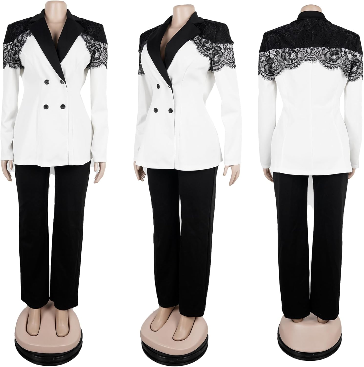 Tcremisa Womens 2 Piece Pants Suit Long Sleeve Lace Patchwork Blazer Straight Leg Pant Set Business Office Work Outfits - Image 6