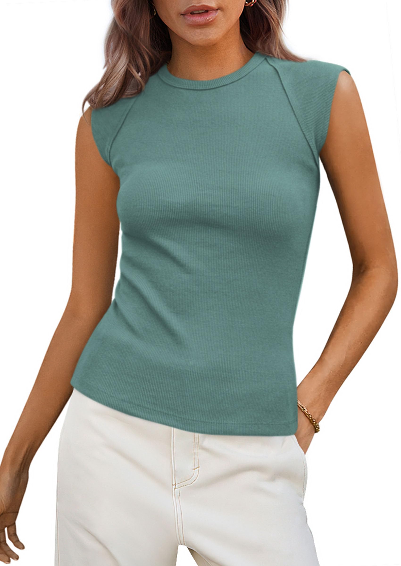 PRETTYGARDEN Women's Ribbed Tank Tops 2026 Summer Cap Sleeve Slim Fitted Knit Basic Casual Tee Shirts Trendy Fashion Clothes — view 137