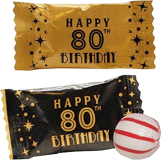 Wrapped 80th Birthday Peppermint Balls For Parties-100 Count-Happy Birthday Hard Candy-Perfect for The Big Milestone Celebration
