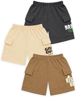 Kuchipoo Boys Cotton Cargo Shorts | Elastic Waistband | Double Pocket Shorts | Summer Casual Wear for Kids | Pack of 3 Price In India
