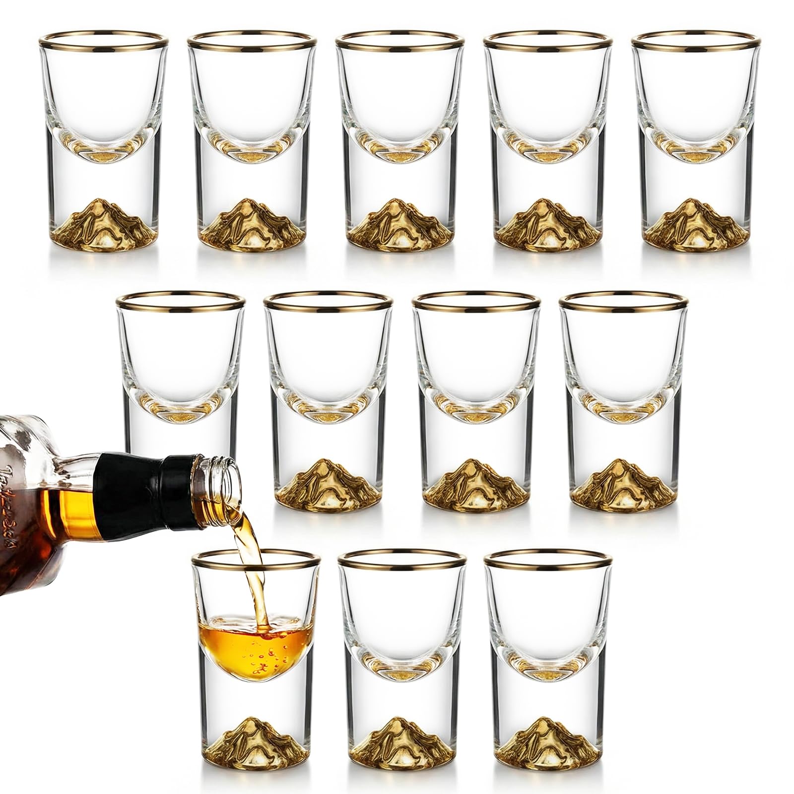 Suclain - Set di 6 mini bicchierini da shot con cannuccia, con coperchio, in acciaio inox, a doppia parete, glitterati, per feste, bar, viaggi, campeggio (85 g