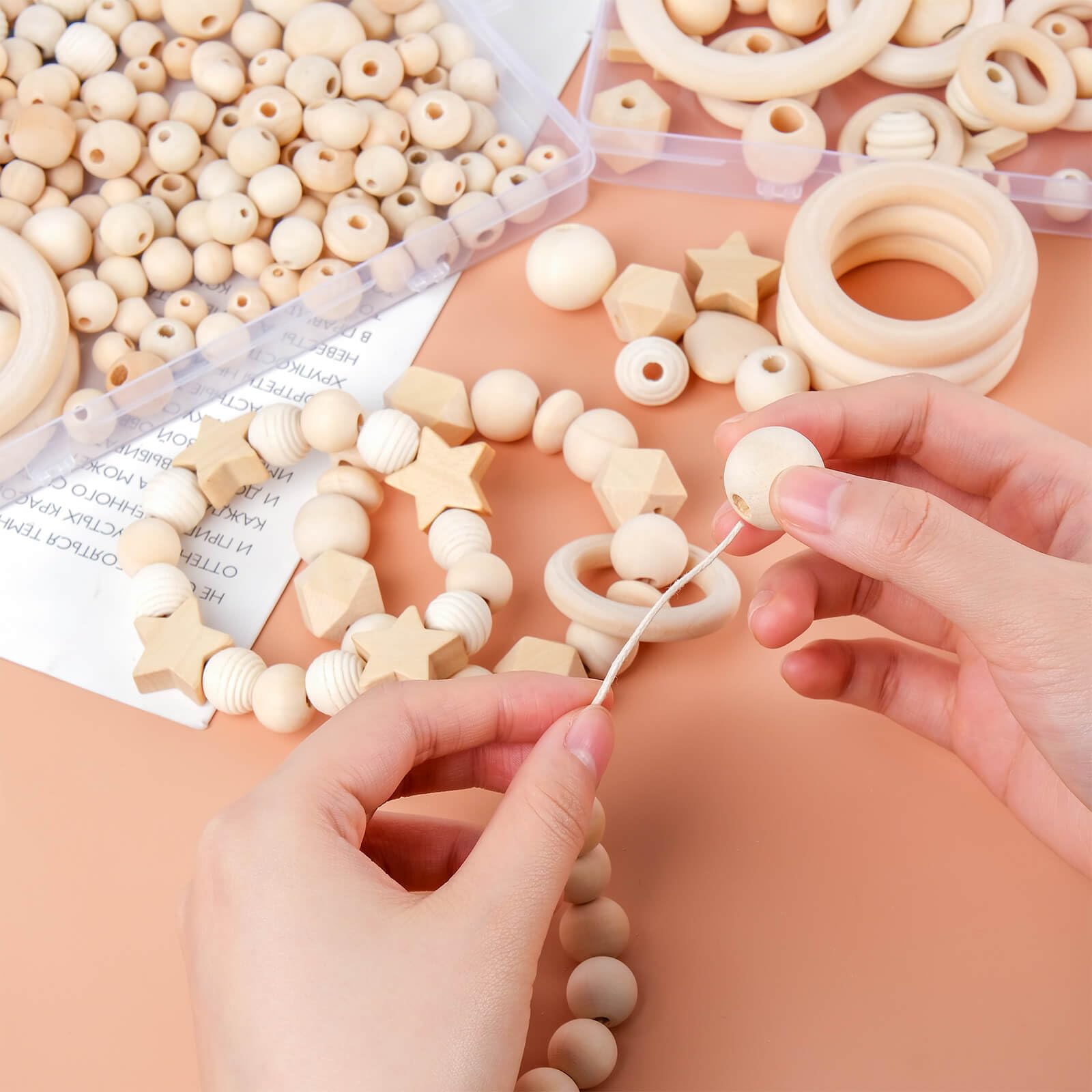 Grosses Perles 150 Perles En Bois 16mm - Boules à Enfiler Naturelles - Pour Macramé, Bijoux, Décoration DIY Perles Bois Naturelles