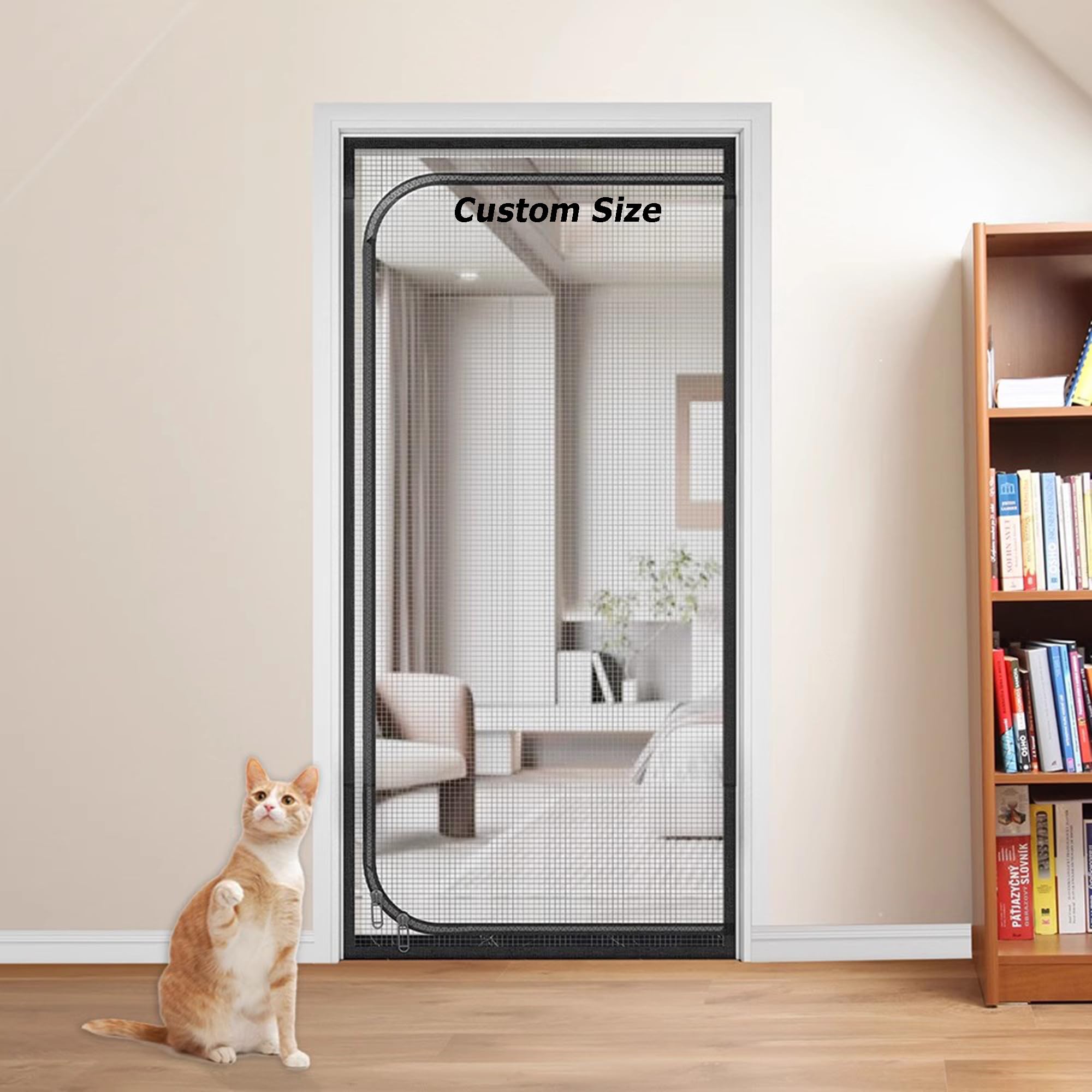 Xxiudee Grey Custom Size Cat Dog Screen Door, Pets Proof Door Screen With Double-Side Zipper, Self-Adhesive Cat Safety Nets, Balcony Bedroom Nets, Fly Screen Door Netting (W*H:120 * 220Cm)
