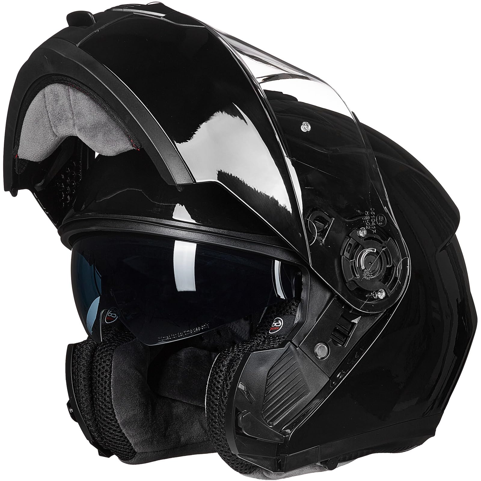 ILM Motorradhelm Klapphelm Integralhelm Doppelvisier ECE22.06 Modell 159,Glänzend Schwarz,2XL