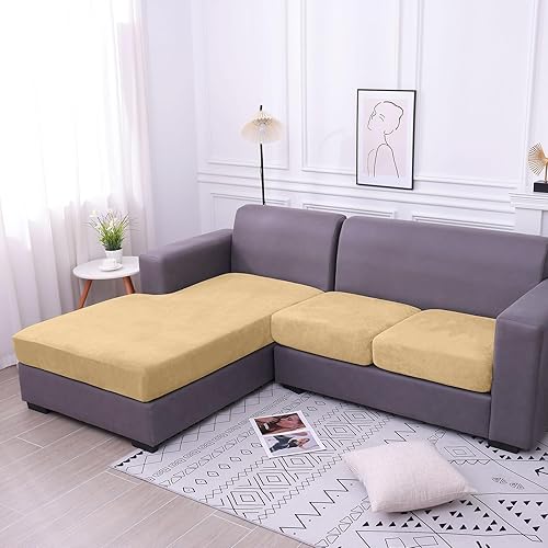 Miniatura 5 de hyha Fundas de cojín de terciopelo para sofá, fundas elásticas para sofá modular en forma de L, fundas para tumbonas, fundas de asiento de sofásofá,
