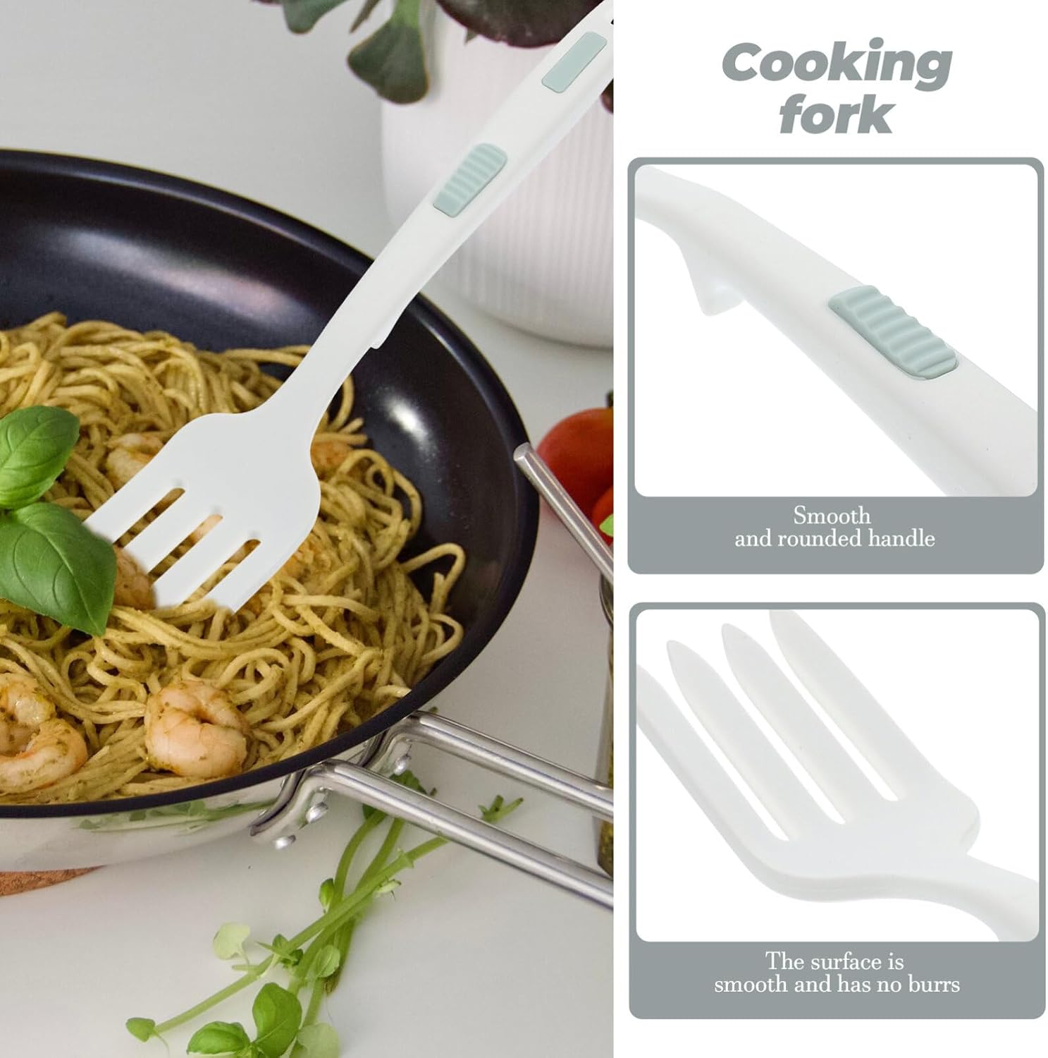 Kichvoe Silicone Cooking Fork - Kitchen Utensil for Pasta and Stir-fry Lightweight Ergonomic Design Dishwasher Safe for Home and Restaurant Use