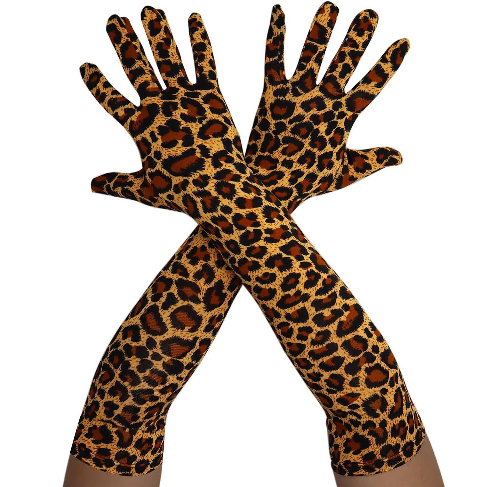 Seeksmile Long Gloves Unisex Adult 18" Length Spandex Stretchy Cosplay Costume Gloves, leopard, One size