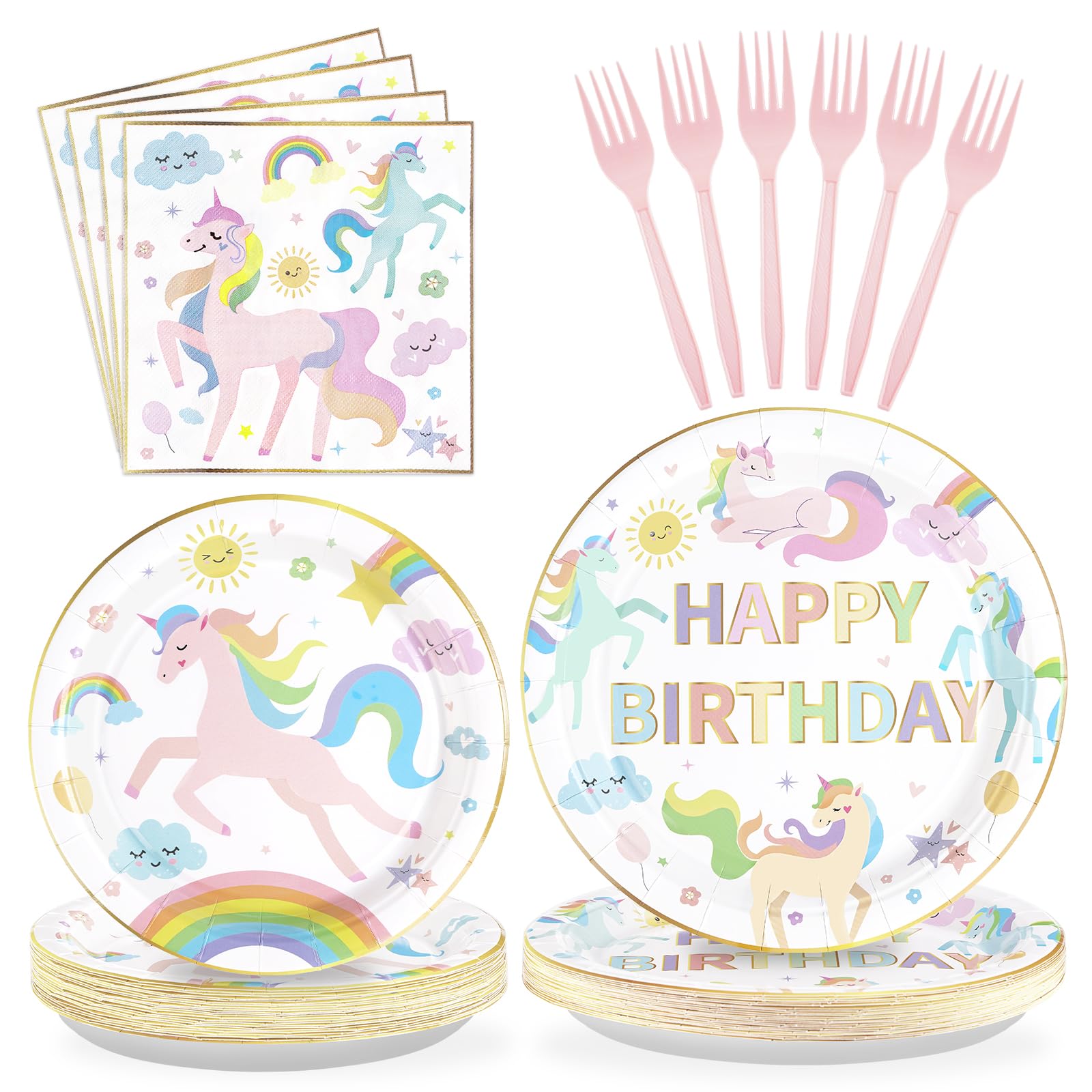Greencian 96Pcs Magical Pastel Unicorn Party Decorations Serves 24