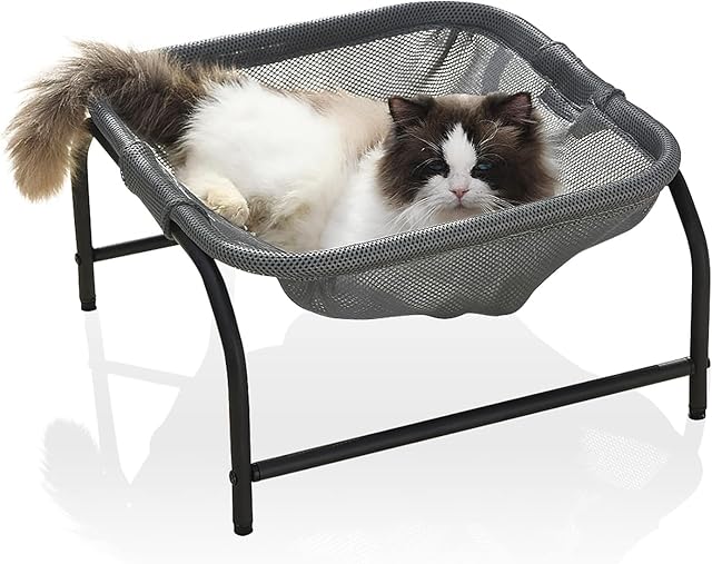 JUNSPOW Cat Bed [Designed for Big Cats] Dog Pet Square Hammock Bed Free-Standing Cat Sleeping Bed Cat Supplies Whole Wash Stable Detachable Easy Assembly Indoor Outdoor