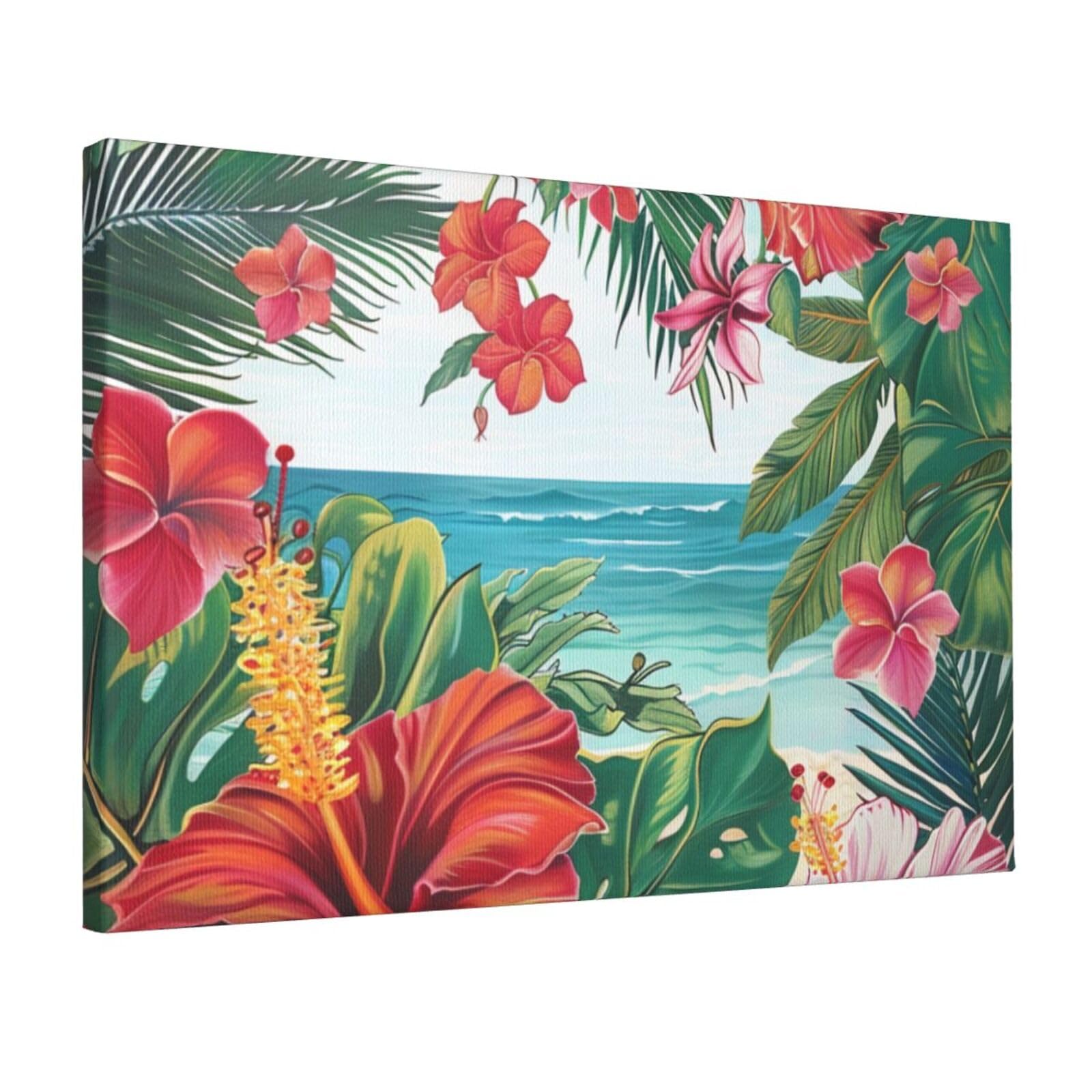 YKLJG summer hawaiian Printed Wall Art Canvas Prints 45x30 CM Wooden Framed Picture Painting Artwork for Bedroom Kitchen Home Office Decor