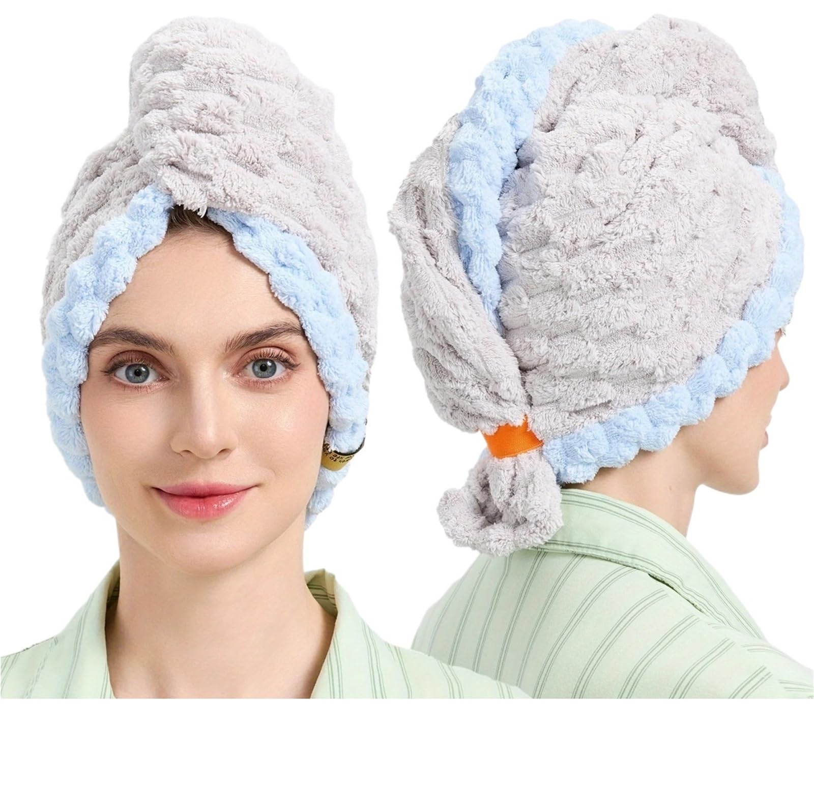 Missffcat 2pcs Extra-Large Super Absorbent Coral Fleece Dry Hair Cap - 28x80cm Thickened Towel for Autumn and Winter(Grey)