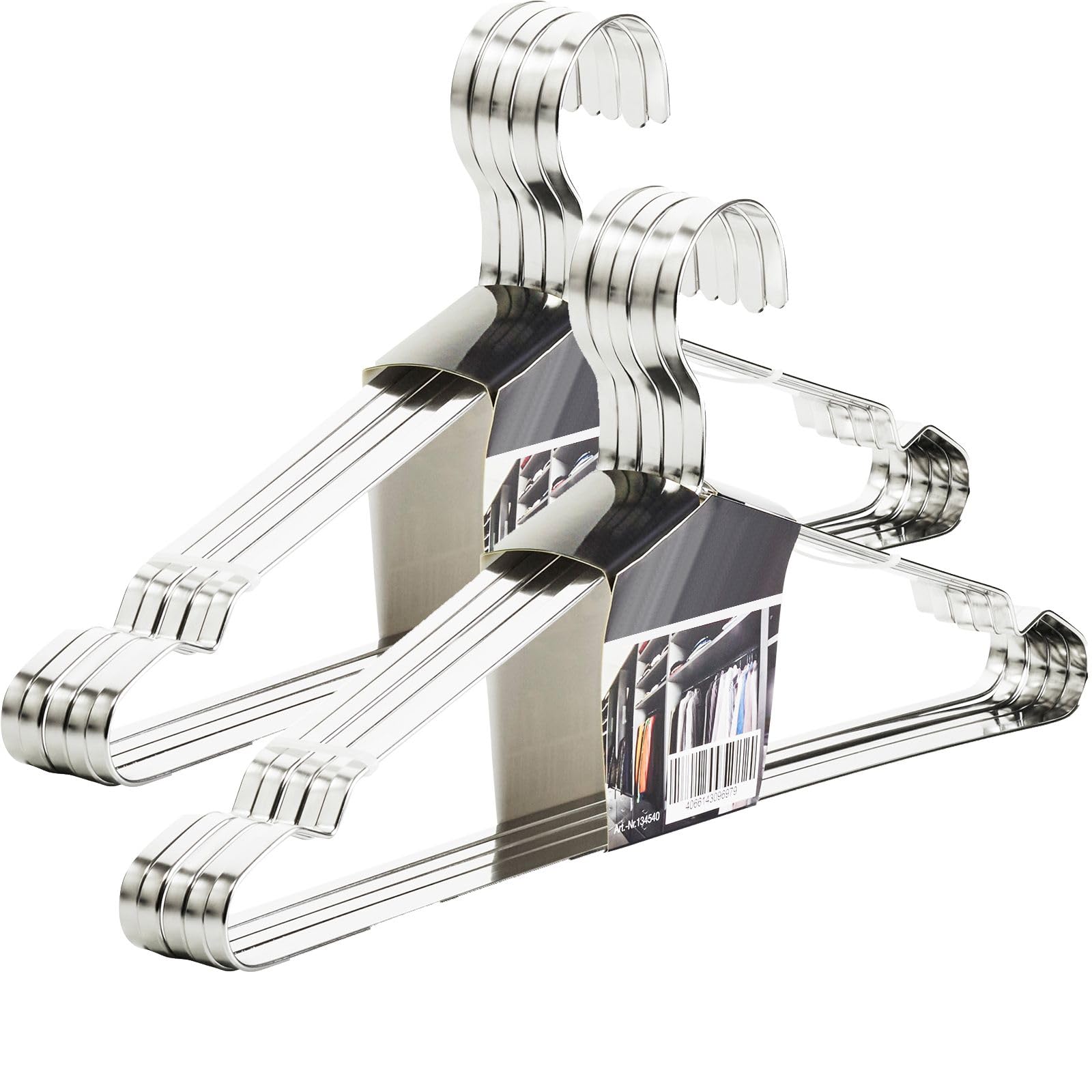 SOTECH 10er Set Design Kleiderbügel Edelstahl gebürstet (SS201) 450 x 193 mm Flachprofil: 8 x 2,5 mm mit Antirutsch-Nut Hemdenbügel für Kleiderschränke und Garderoben