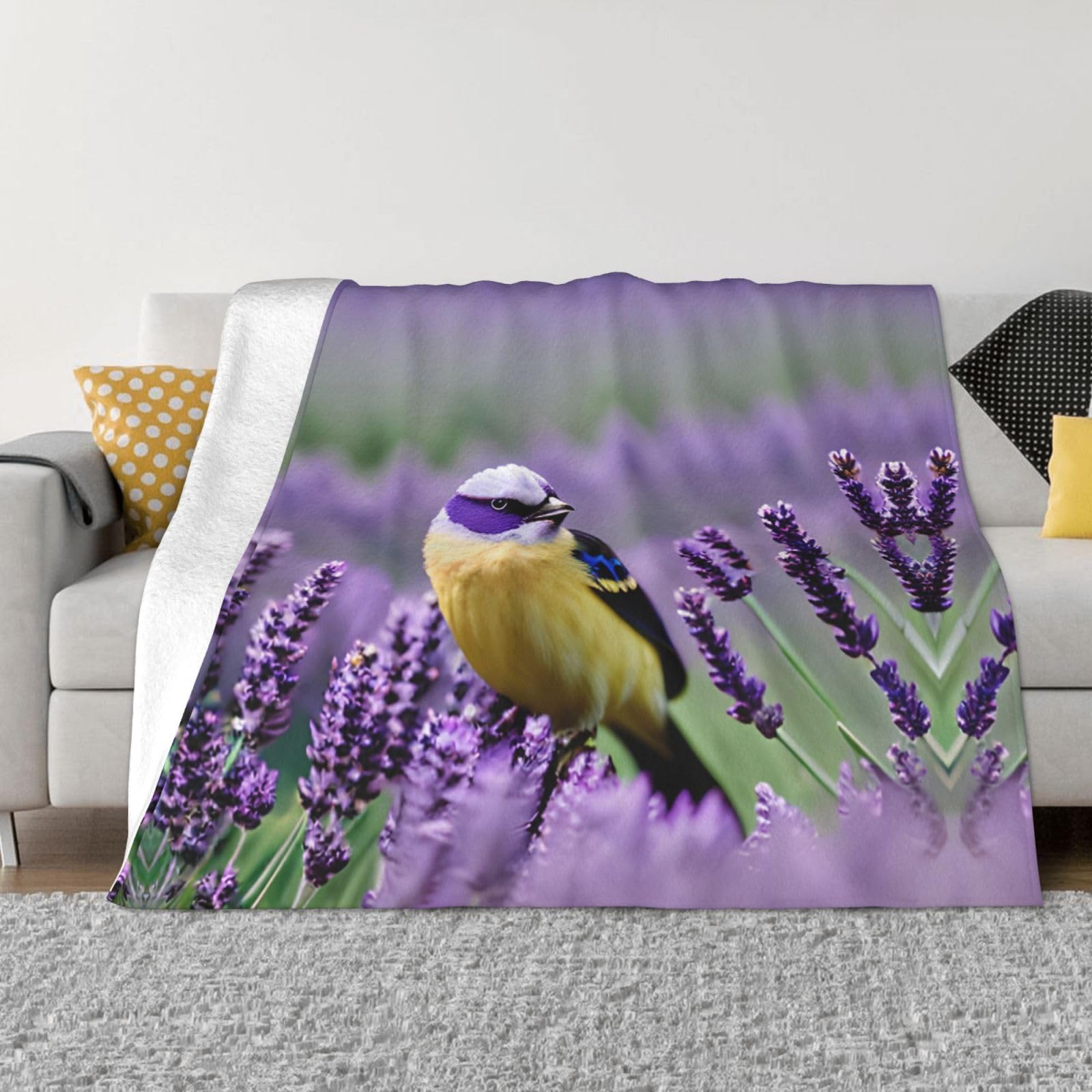 Couverture polaire flanelle anti-froid couvre-lit chaud oiseau motif floral