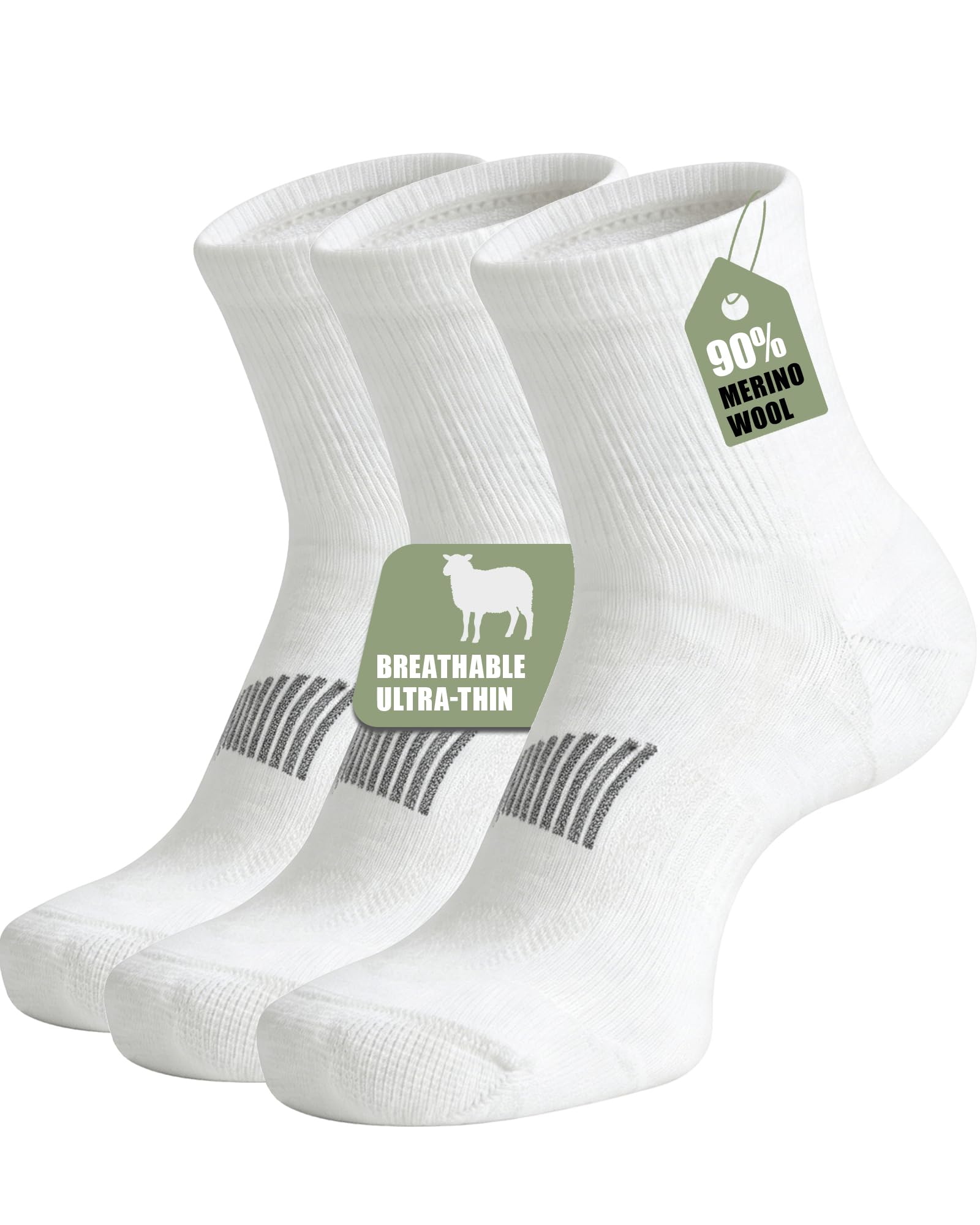 90% Merino Wool Socks for Men Athletic Ankle Socks for Women with Arch Support Breathable Soft Wool Ankle Socks,3 Pairs