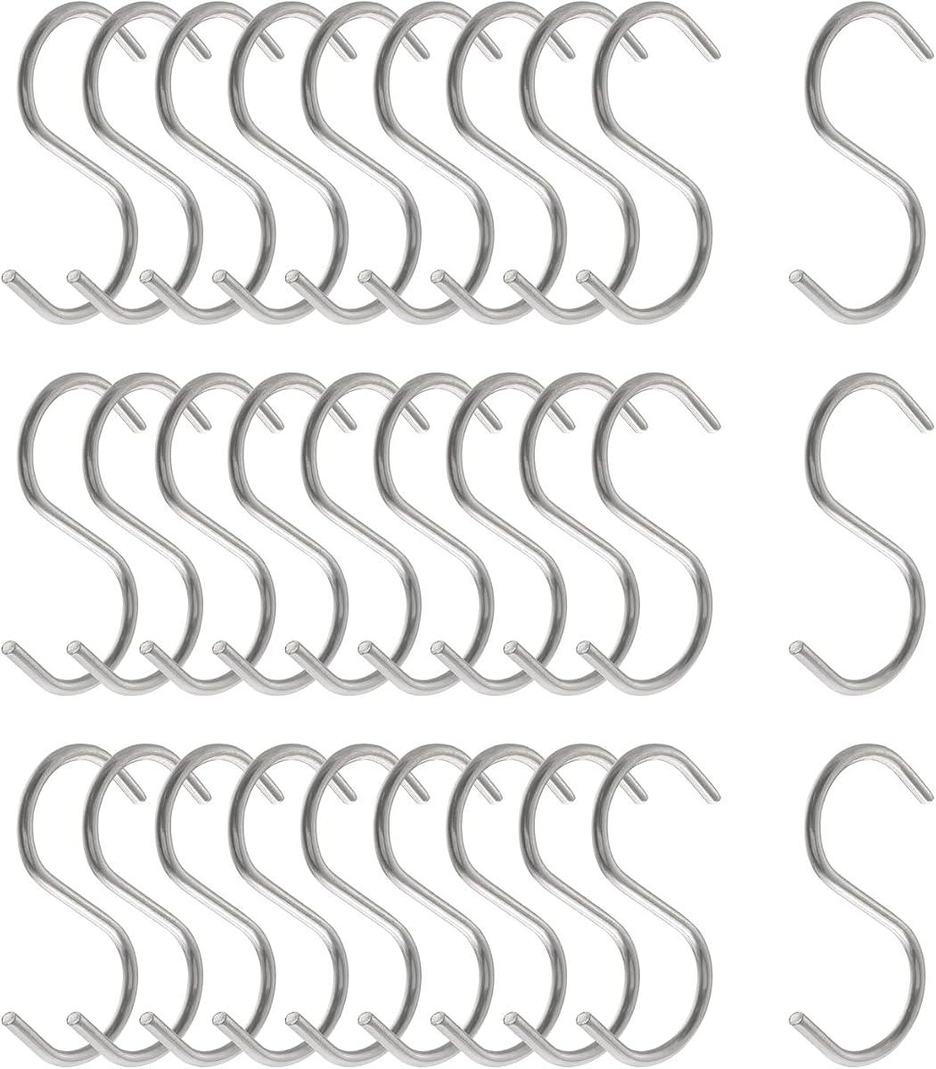 30pcs 2 Inch Silver S Shape Hooks Heavy-Duty Hanging Hooks Pot Pan Hanger Clothes Storage Rack Tool Kitchen Tools