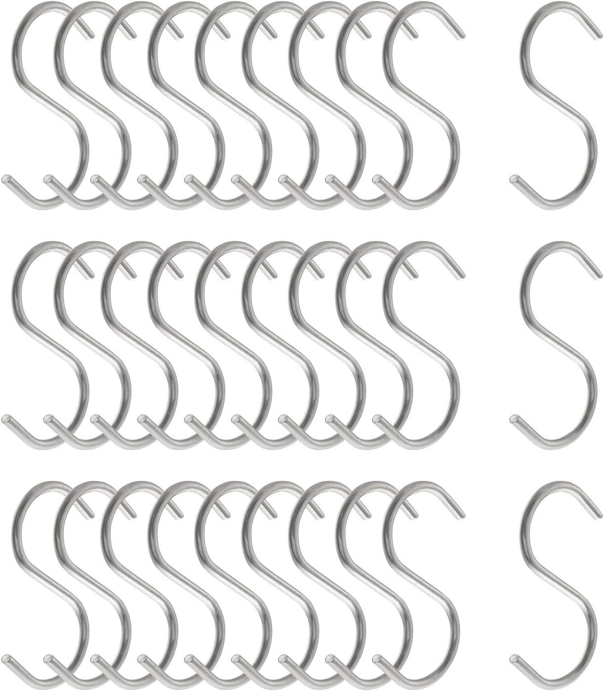 WHYHKJ 30pcs 2 Inch Silver S Shape Hooks Heavy-Duty Hanging Hooks Pot Pan Hanger Clothes Storage Rack Tool Kitchen Tools