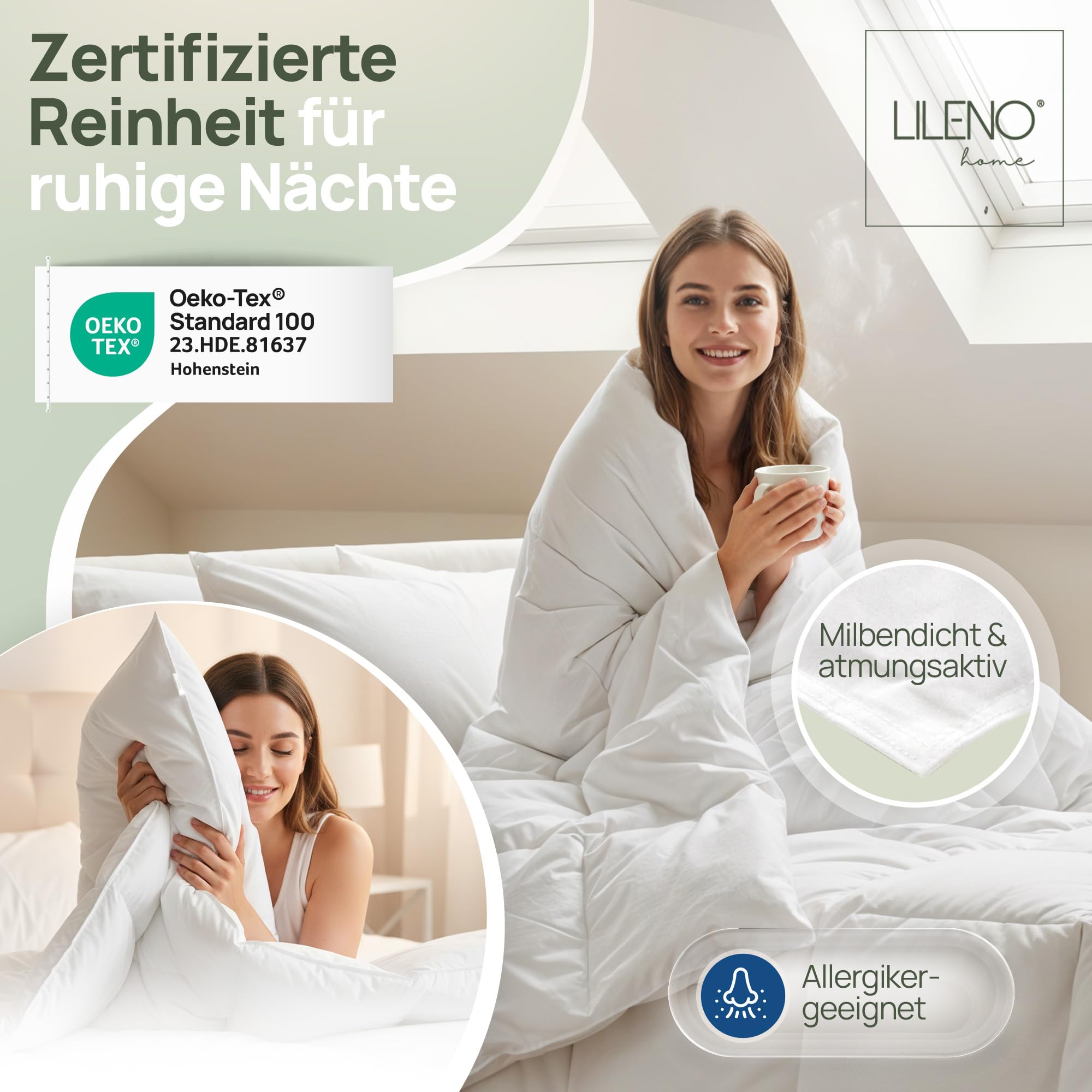 LILENO HOME Premium Winter Feder- und Daunendecke 135x200 - Flüsterleise, Wolkenweiche & Dicke Feder Daunendecke extra warm - Made in Germany, Oeko-Tex & 60°C Waschbar