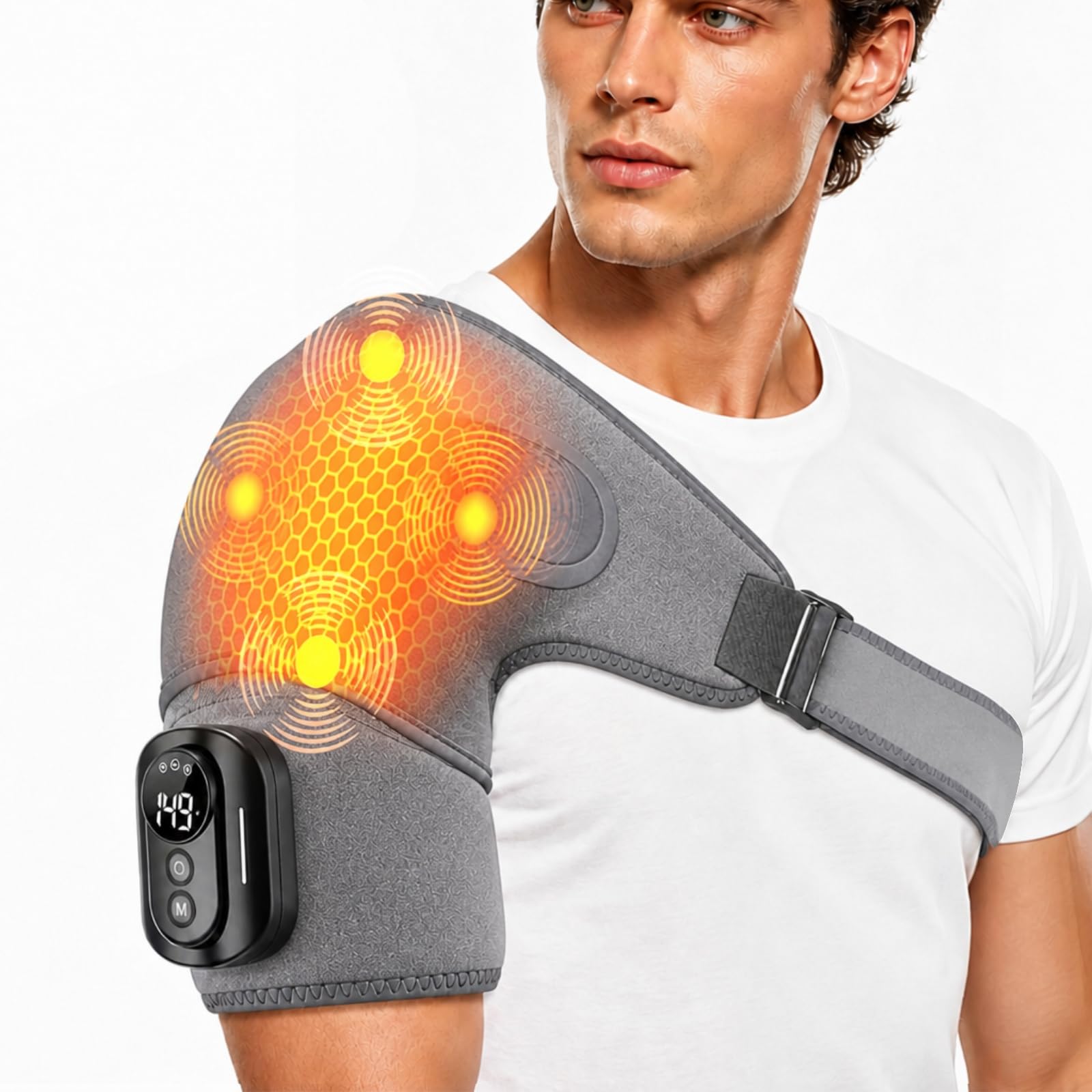 Triplo metodo - Massaggiatore per spalle con calore e vibrazione, 5 livelli di calore e 5 modalità, 5000 mAh, separazione magnetica, regolabile, traspirante, dispositivo per massaggio alle spalle