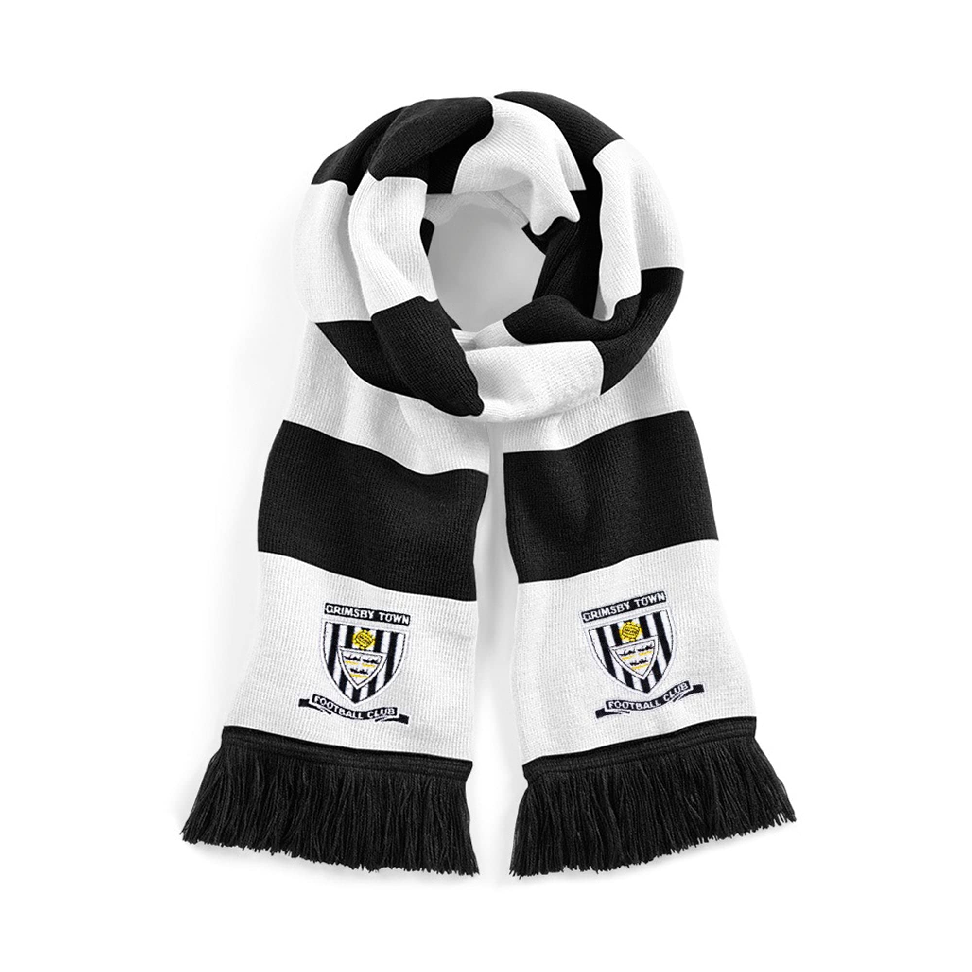 Old School Football Black/White Grimsby 1960S Retro Traditional Football Scarf Embroidered Logo
