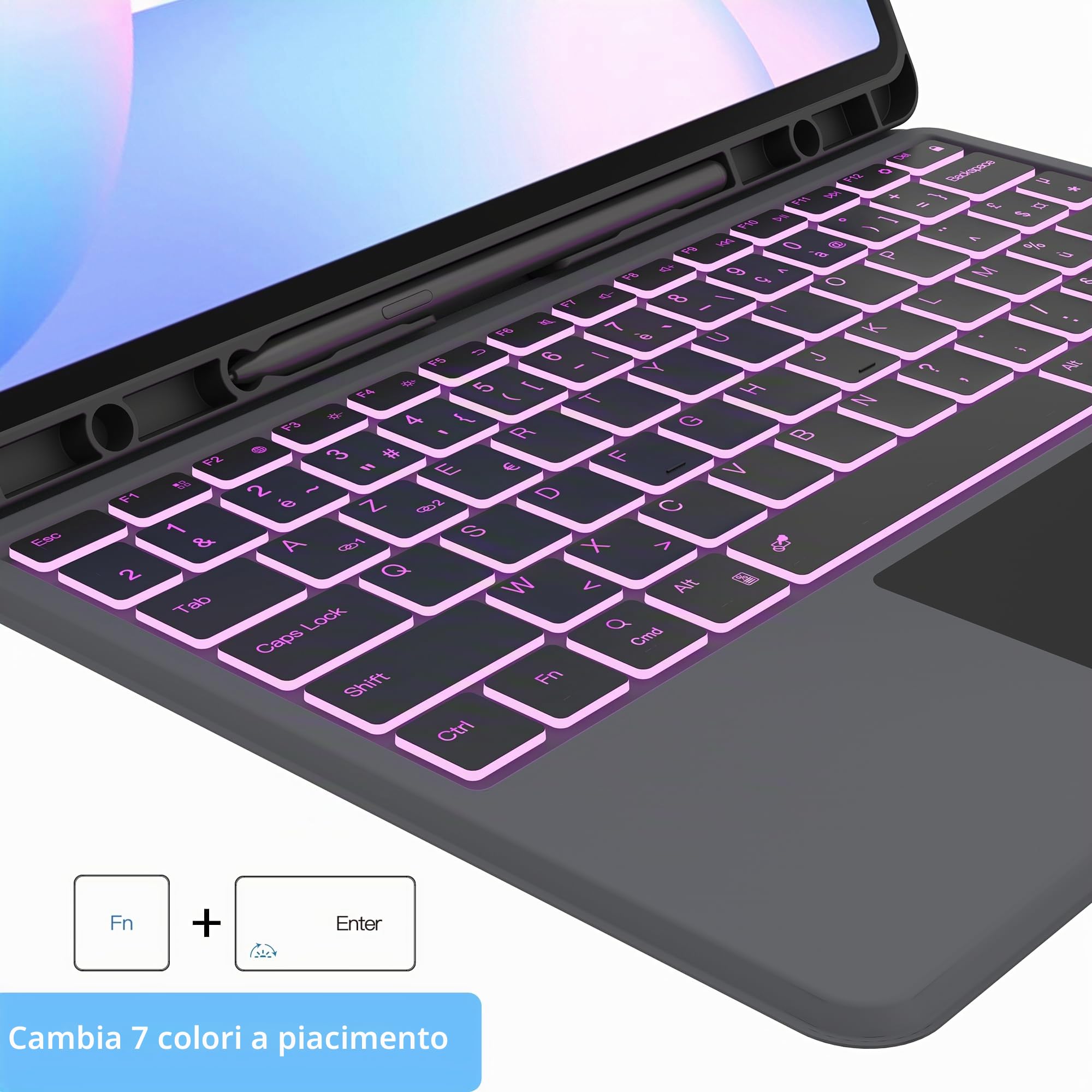 Cover tastiera per Samsung Galaxy Tab S10 FE+ Plus 13.1 pollici: 7 colori retroilluminati magnetici tastiera staccabile con trackpad | tastiere Azerty francese wireless per Galaxy Tablet S10 Fe+ 13.1
