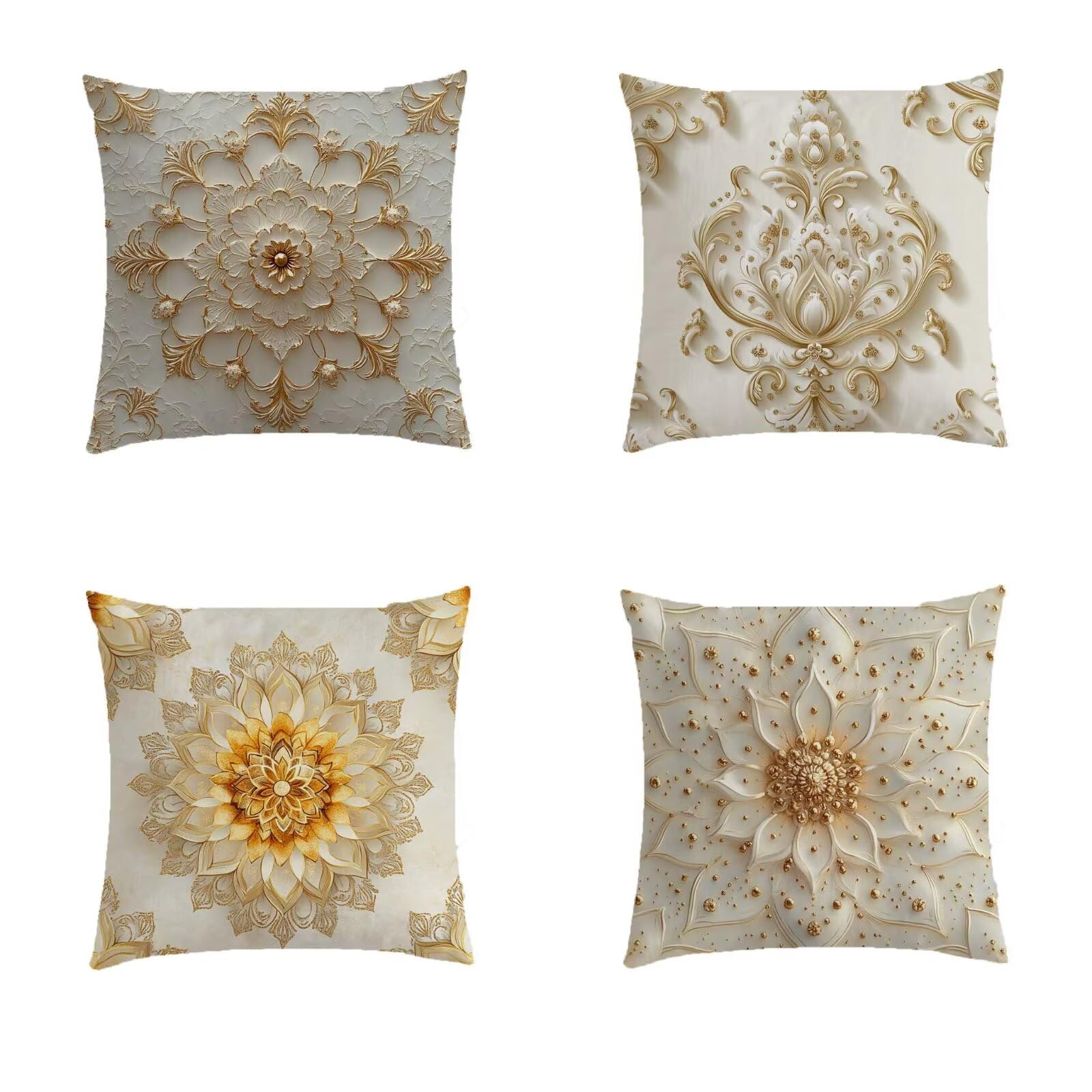 Housse coussin salon de jardin exterieur 45x45 lot de 4 taie oreiller lin crème S815