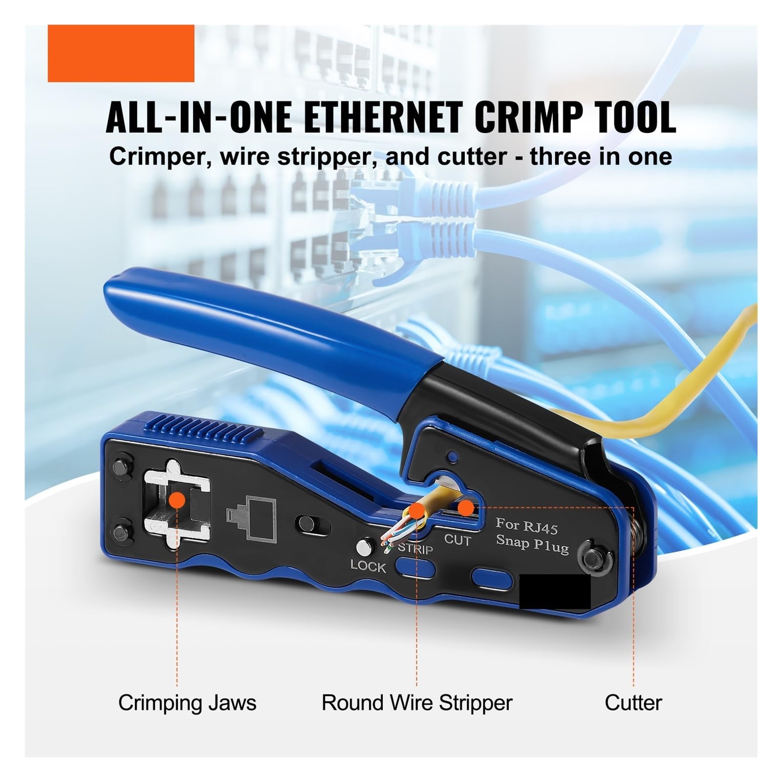 Narzędzie do zaciskania RJ45/Cat5e/Cat6/Cat6a Ethernet szczypce do zaciskania szczypce do zaciskania 8-pinowych wtyczek modułowych, z mini ściągaczem izolacji,Solidna Konstrukcja