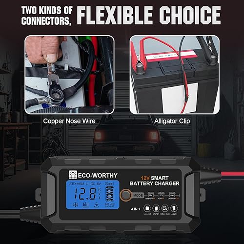Miniatura 8 de ECO-WORTHY Cargador y mantenedor de batería inteligente automático de 5Amp 12V con pantalla LCD para batería de plomo ácido y litio (LiFePO4)