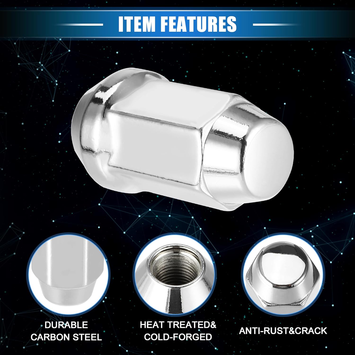 20 Pcs Wheel Lug Nuts Compatible for Ford Explorer for Lincoln MKS, Durable Chorme Plated 1/2-20 Carbon Steel Silver Tone Tire Lugnuts