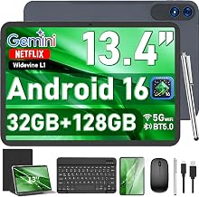 13 Inch Tablet, Android 16 Tablet with Keyboard, 32GB+256GB+2TB Expand, 120Hz 1920x1200 IPS Display, Gemini AI, 10000mAh, 8-Core, Wi-Fi, GPS, Large Screen 2K Tablet PC with Case, Mouse, Stylus(Black)
