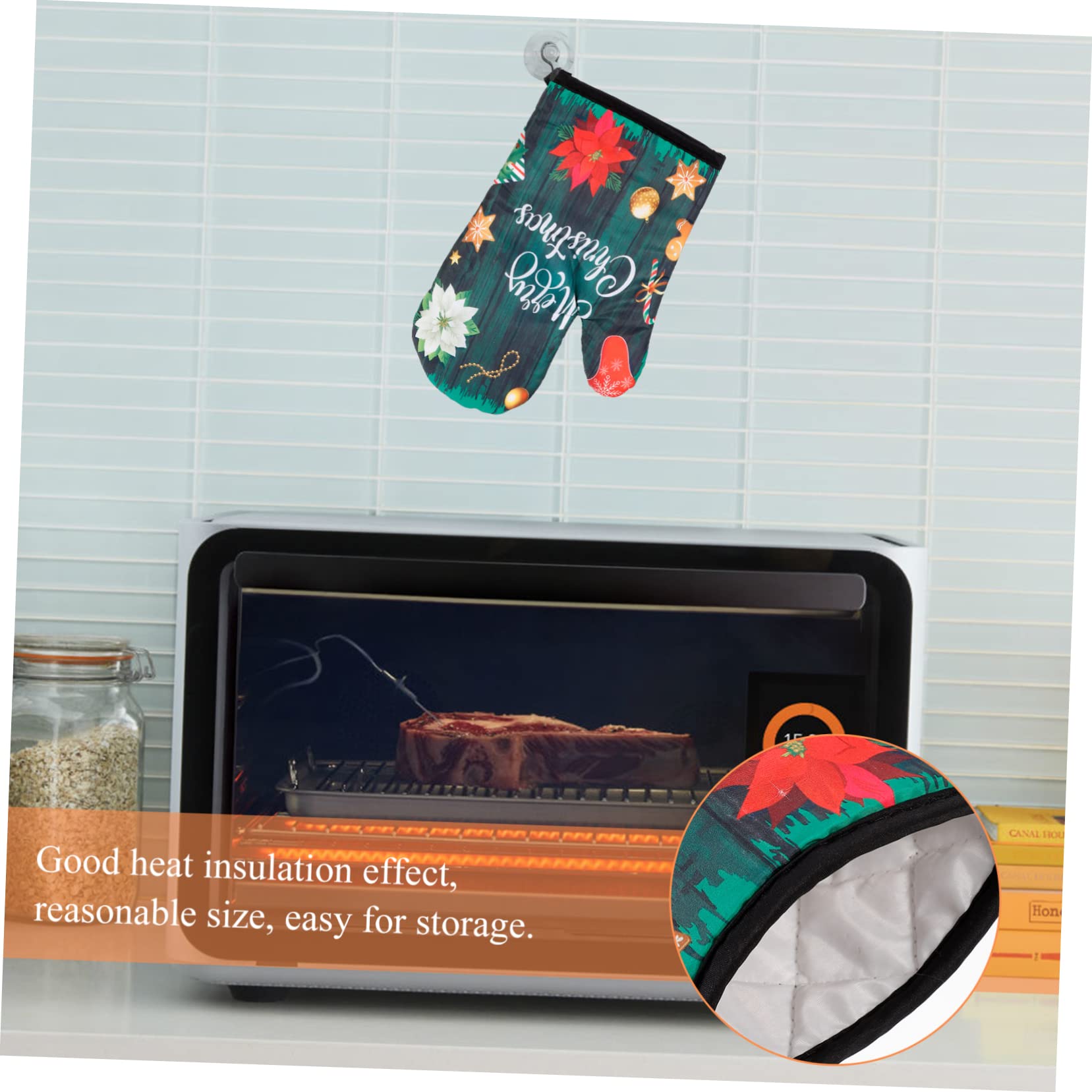 LABRIMP 2juegos Guantes De Horno Navideños y Manteles Individuales Resistentes Al Calor De Guantes y Salvamanteles para Cocina Diseño Clásico De Navidad Aislantes y Antideslizantes