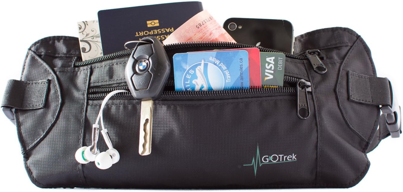 GOTrek Dual Pocket RFID Travel Belt Ultimate Security Money Protection Undercover Premium