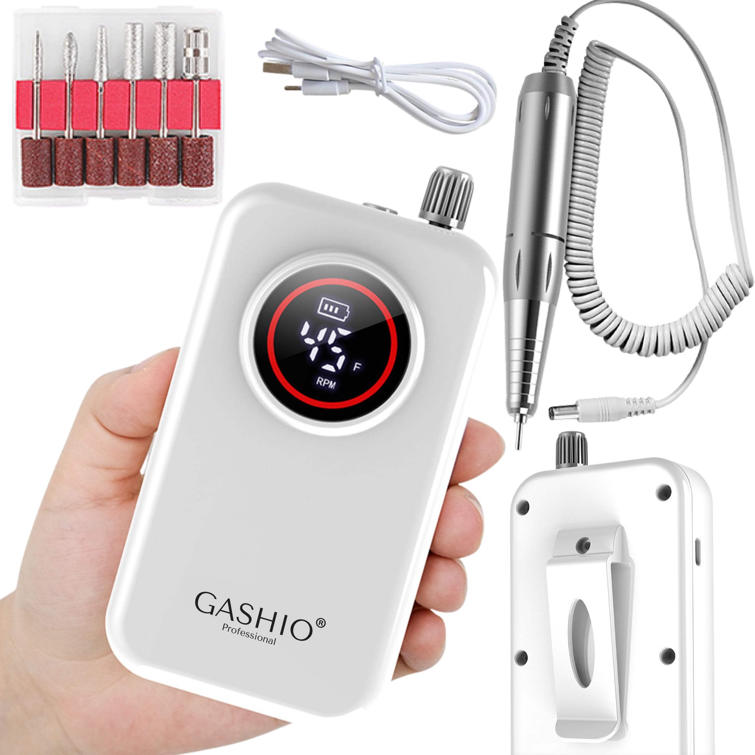 Fresa per unghie senza fili 50 W 45000 RPM con USB-C, ricaricabile, con set di fresa, lima elettrica professionale per unghie gel e acrilico, salone e casa