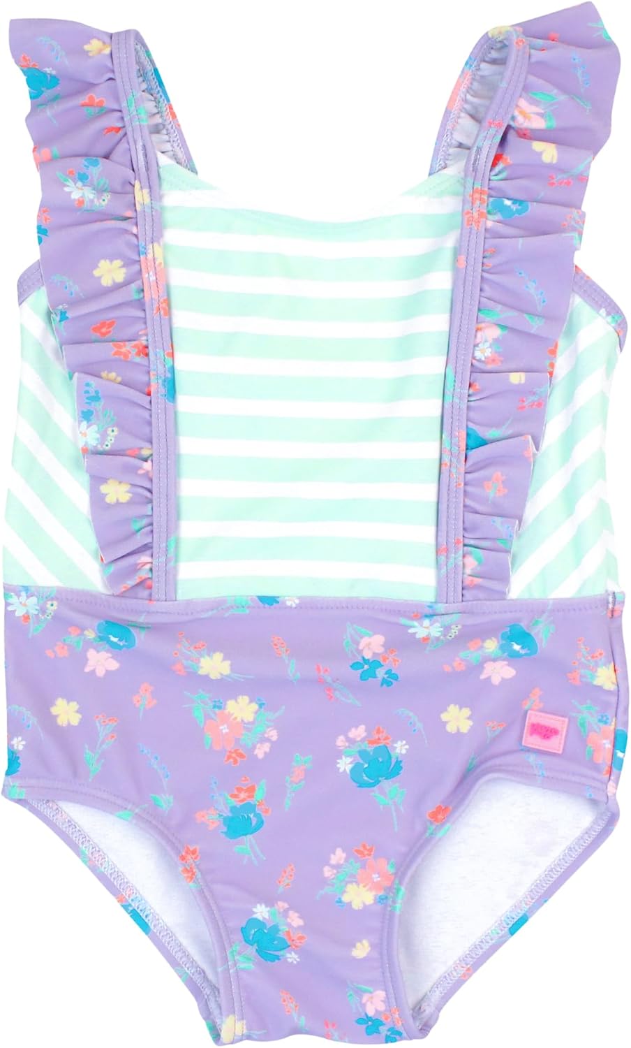 RuffleButts Girls UPF50+ Sun Protection Sleeveless Pinafore One Piece Swimsuit