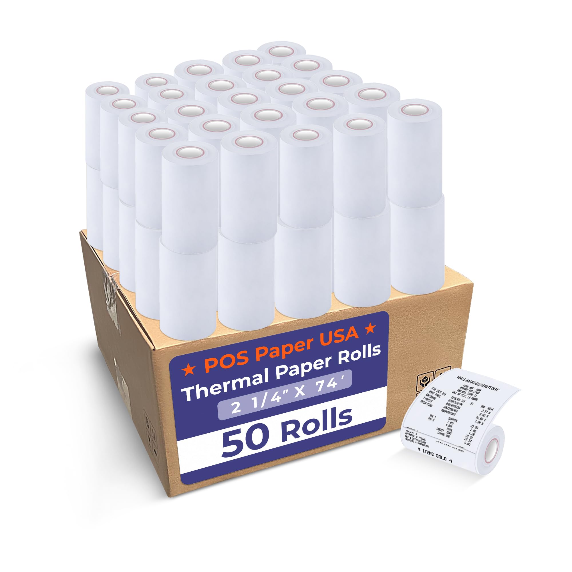 POS Paper USA 2 1/4" x 74' Thermal Paper (50 Rolls/Case) - BPA Free