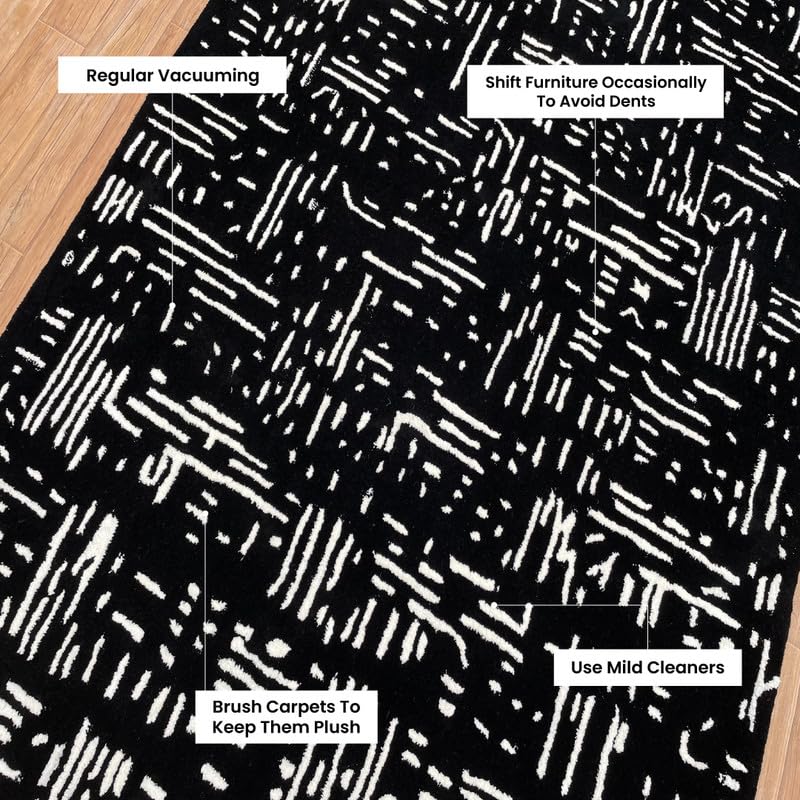 Image of Sifa Carpet Crafted with Care: Premium Hand-Tufted 100% New Zealand Wool Carpets for Area Rugs Color Black /White Size 4x6 feet (120x180cm)