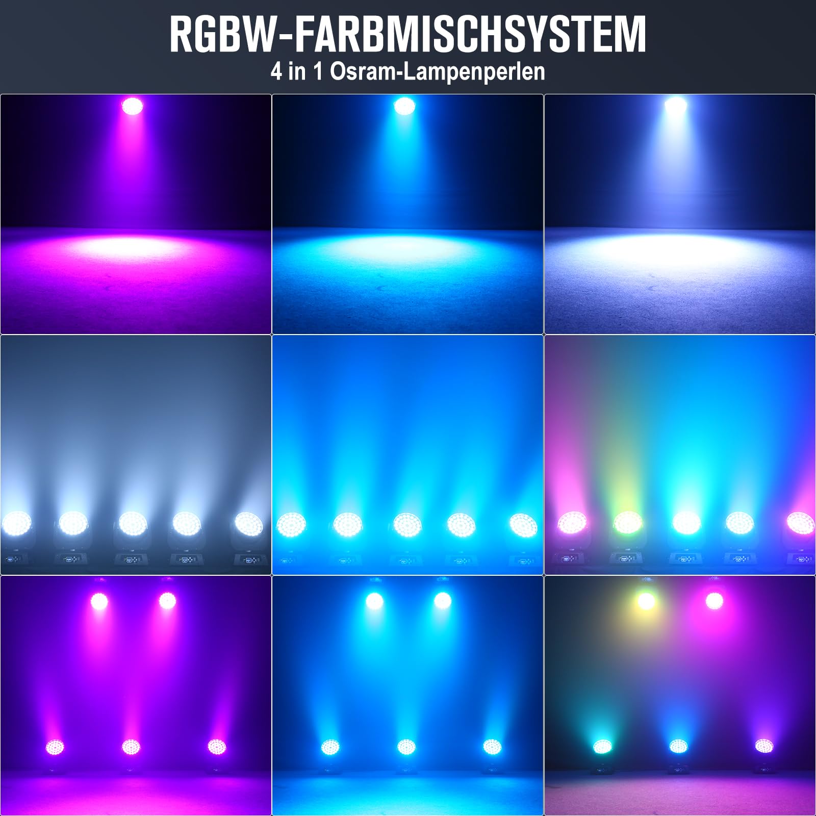 36x10W Moving Head LED Wash Lichteffekt Zoom 23-72 Grad DMX DJ Lichter Fokussierung RGBW Touchscreen Bühnenleuchten für Weihnachten Hochzeit Disco Party Bar-2 Stück