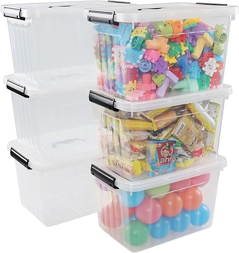 Ggbin Caja de almacenamiento de plástico con pestillo de 12 cuartos de galón, contenedor de almacenamiento con tapa transparente