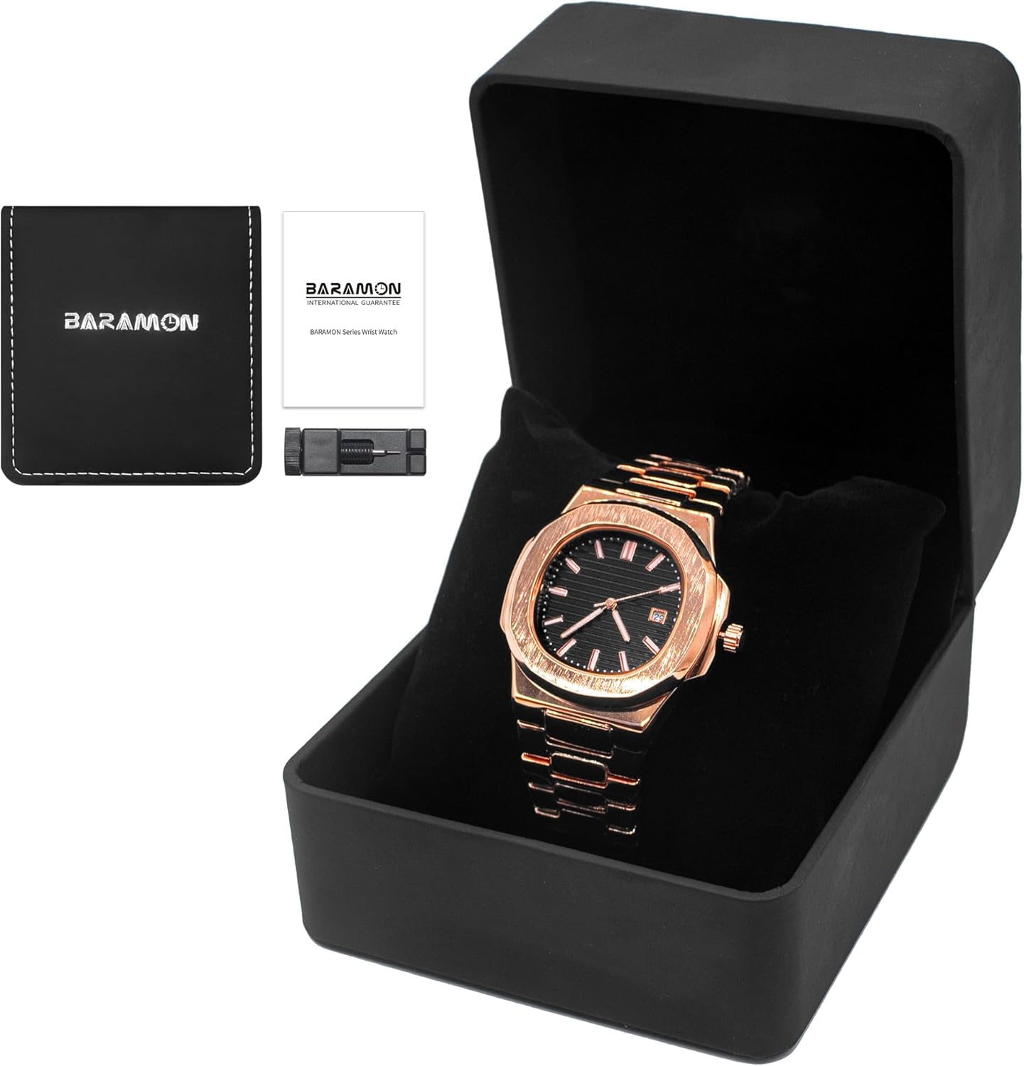 BARAMON Wrist Watches for Men, Nautilus Stainless Steel Quartz Movement Date Luxury Diamond Style Men's Luminous Hands Casual Business Watches - Image 4