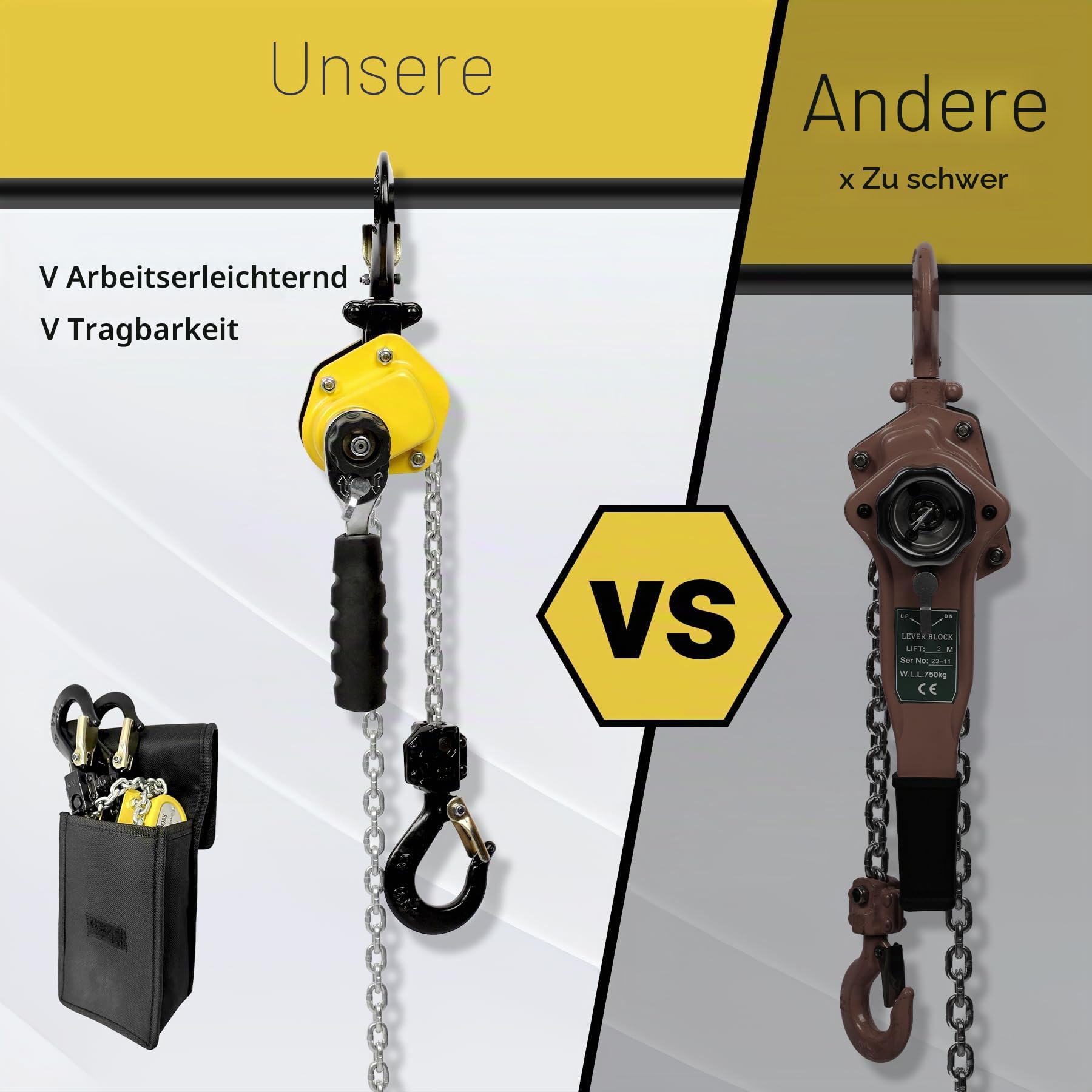 250 kg manueller Hebel-Kettenzug, Mini-Abzieher, 1/4 Tonnen Kapazität, tragbare Kette, 3 m Hebebühne, G80-Kette, Ratschenhebel mit Haken | Tragbare Kette mit 3 m Hebebühne G80, Ratschenhebel mit Haken