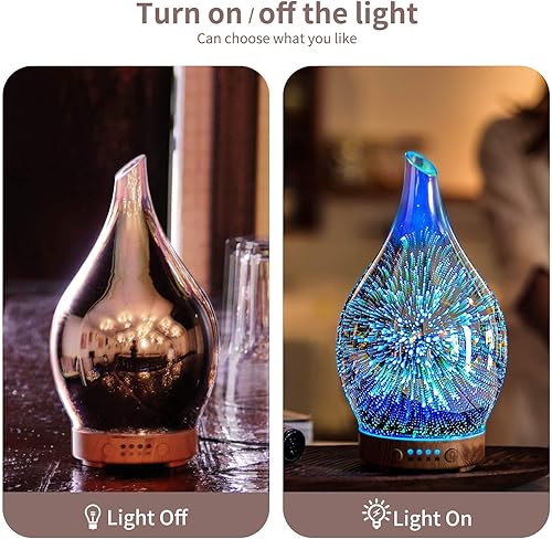 Vista 4 de Porseme Afantty - Difusor de aceite esencial de volcán de 3.4 fl oz + 3.4 fl oz, difusor de aceite esencial de vidrio 3D, humidificador ultrasónico