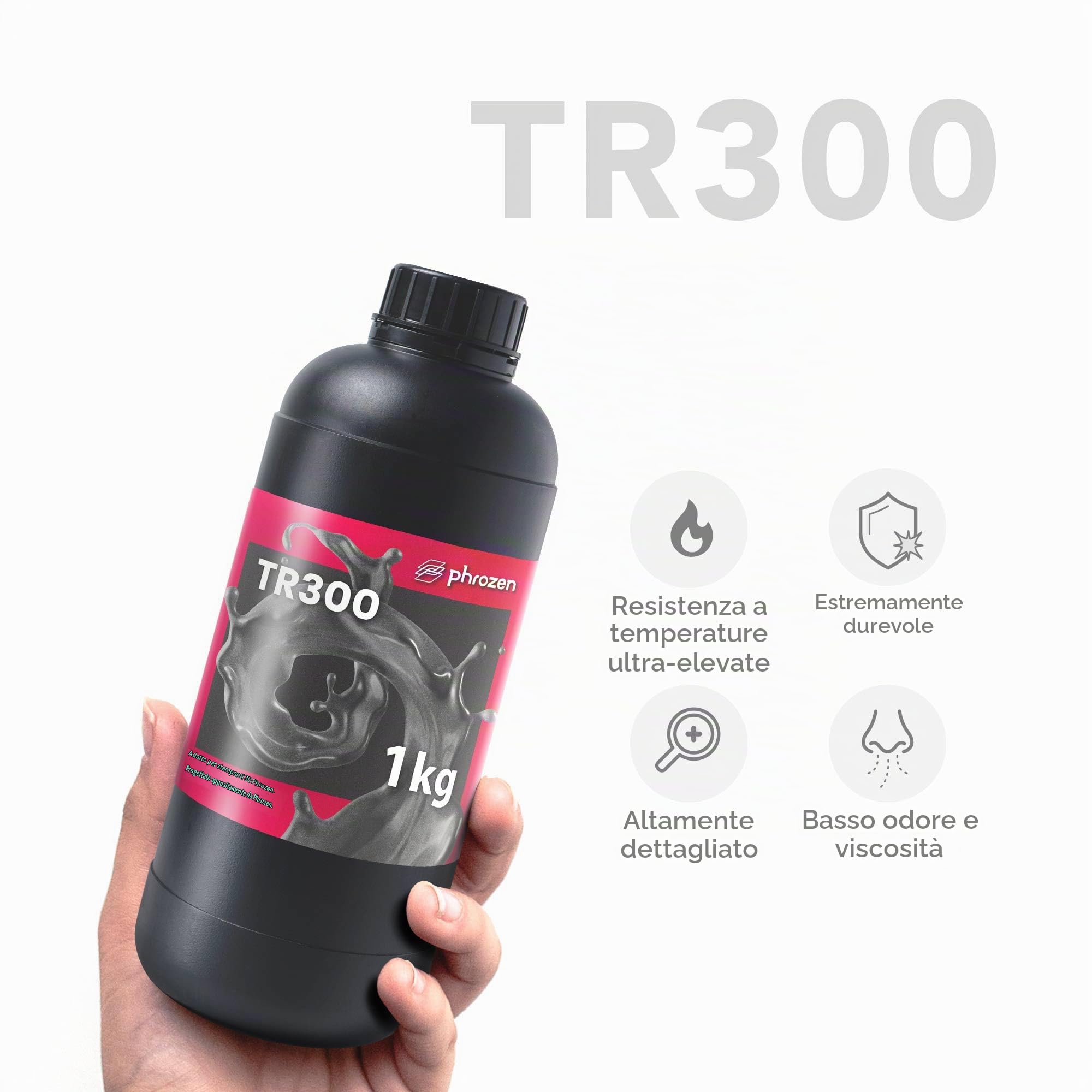 Phrozen Resina per Stampante 3D ad Alta Temperatura | Resistenza fino a 156°C, Alta Tenacità | Resina Fotopolimero UV 405nm per Stampanti LCD | TR300 (1kg)