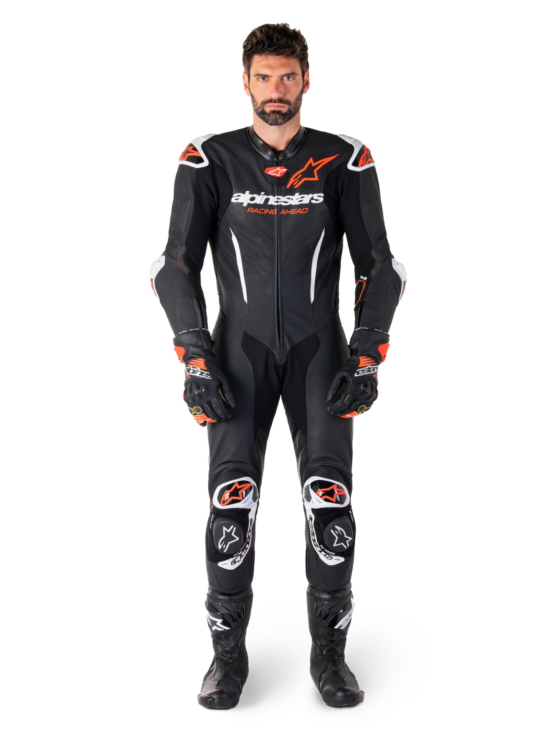 Alpinestars GP-R7 1-częściowy skórzany kombinezon motocyklowy, czarny/biały/neonowy czerwony, 52