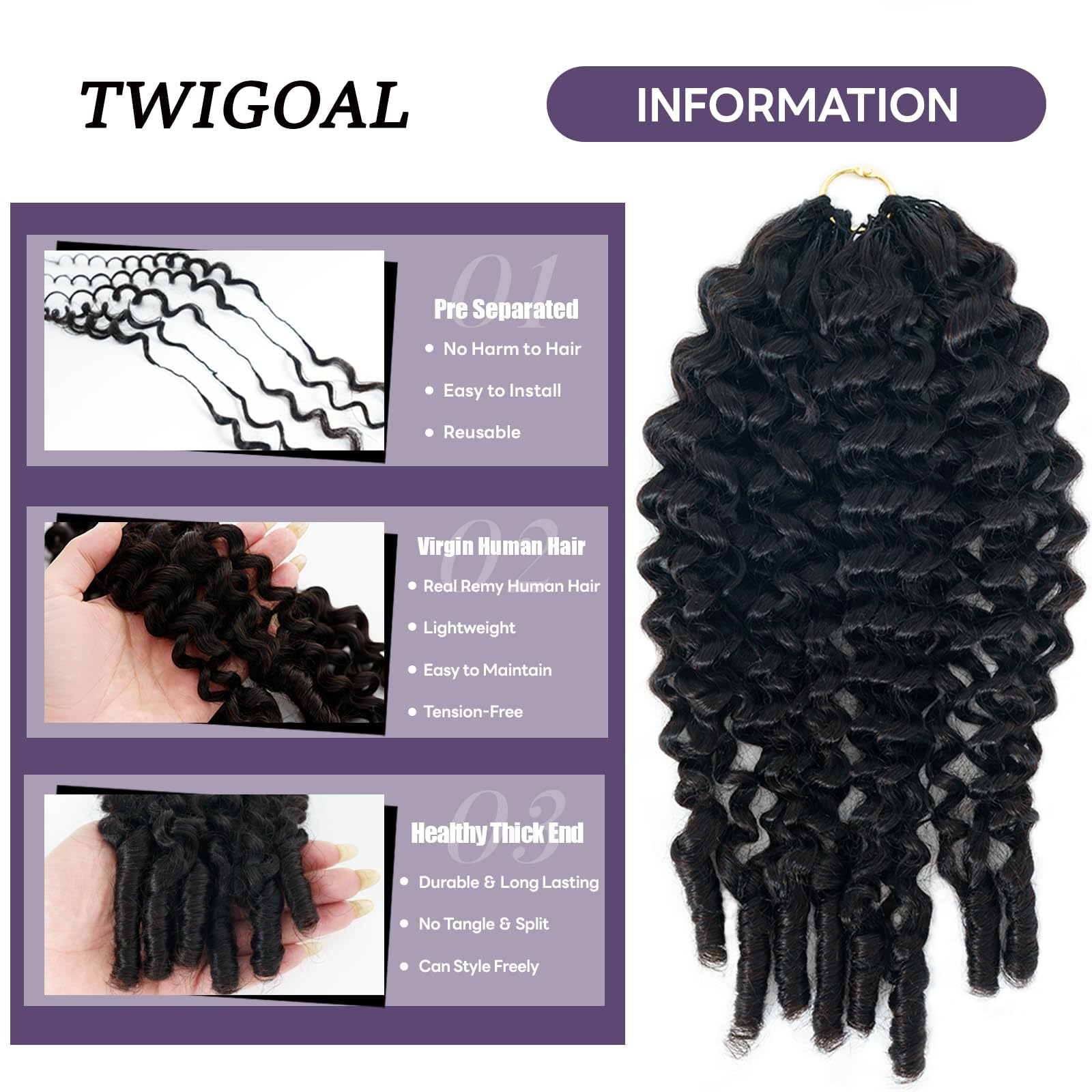 Cheveux humains au crochet à plumes pour femmes noires - Cheveux bouclés au crochet 100 % vierges bouclés pré-bouclés avec nœuds invisibles, sans nœuds, sans perte, installation rapide