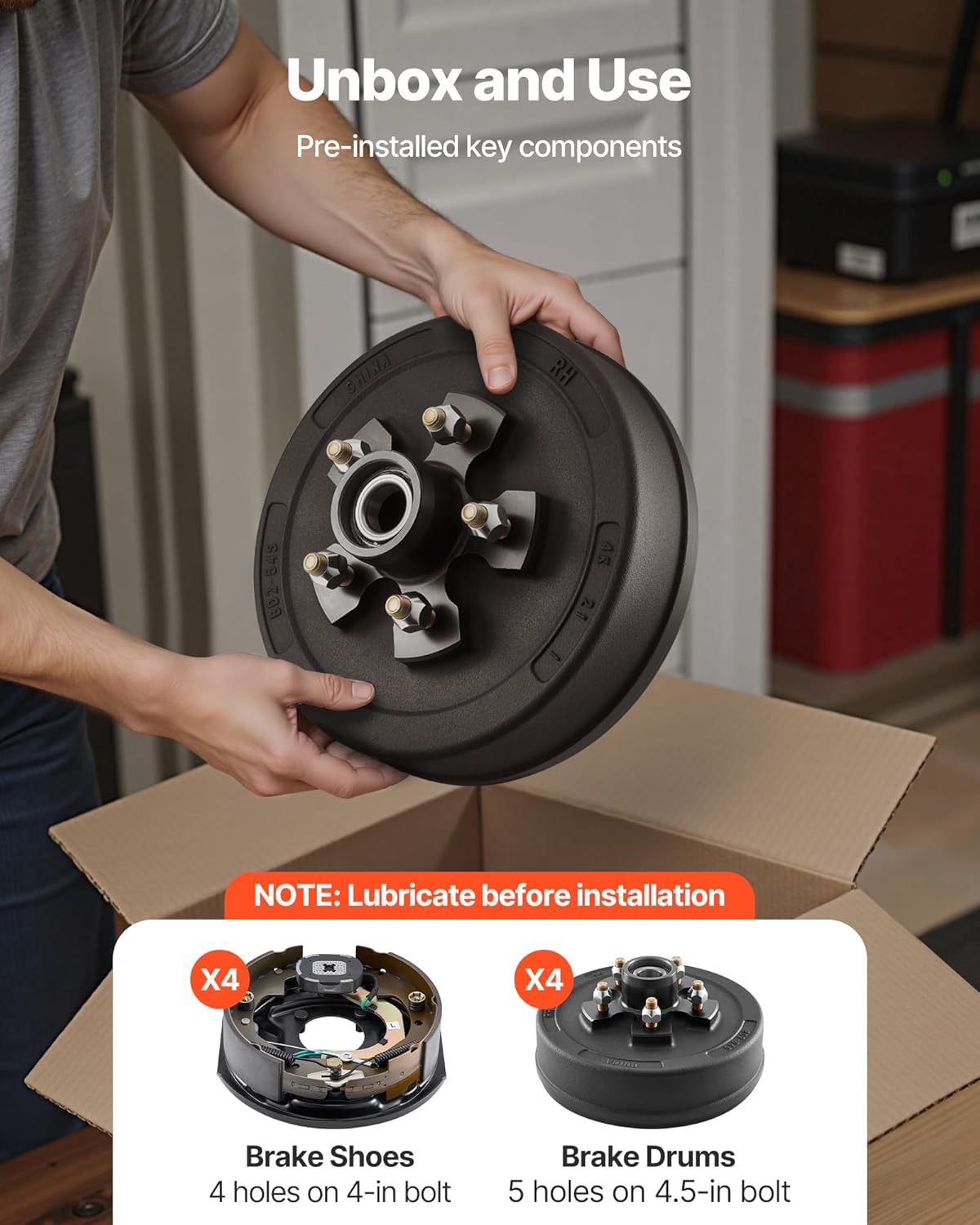 VEVOR Electric Trailer Brake Assembly, 10 x 2-1/4 Inch, 1 Pair Self-Adjusting Electric Brakes Kit for 3500 lbs Trailer Axle, Backing Plates for Braking System Part Replacement, Fit for Trailers, RVs