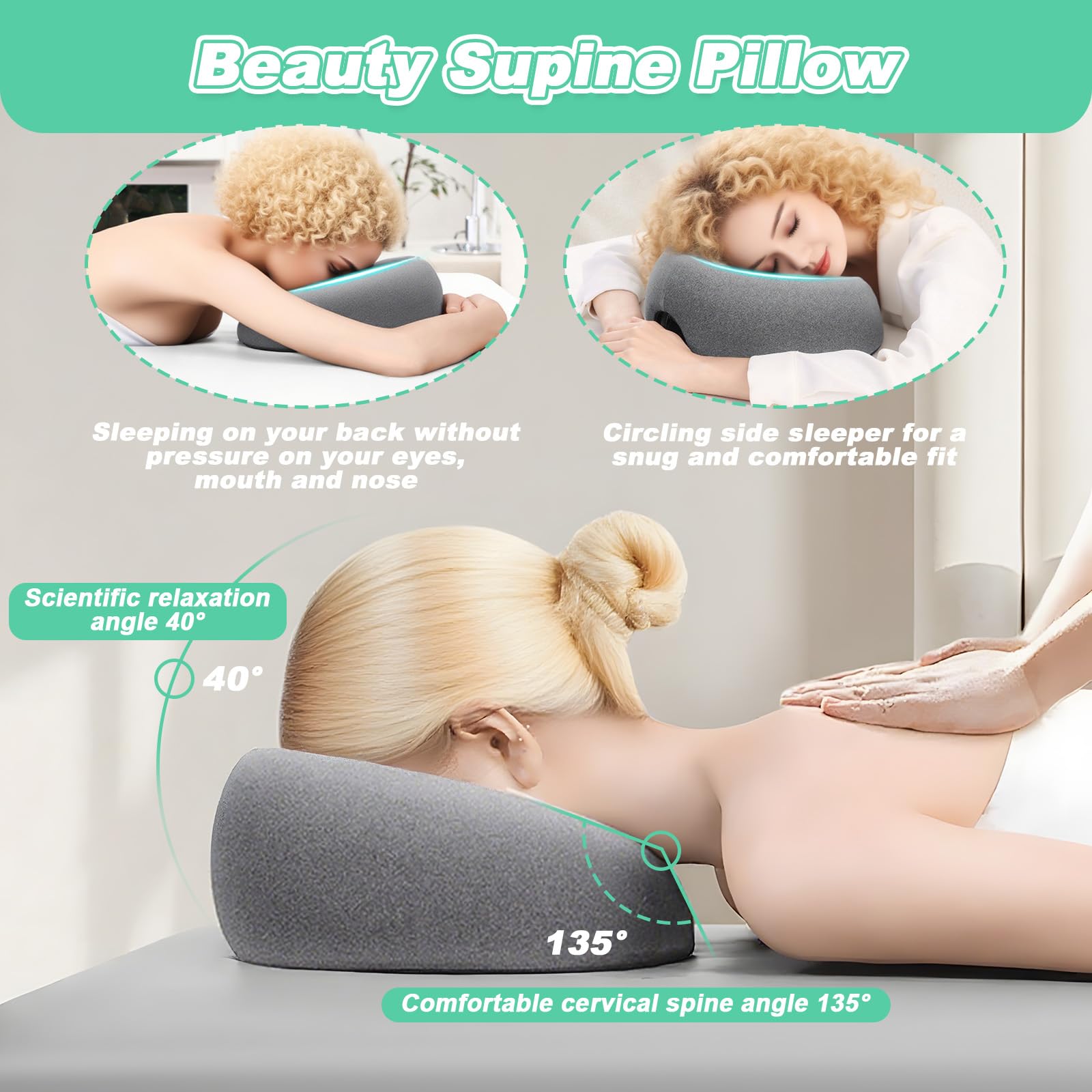 Almohada de Masaje Boca Abajo, Reposacabezas de Masaje para Cama, Cojín Masajeador Facial de Espuma Viscoelástica en Forma de U, Accesorios de Descanso Masaje para Salón de Belleza, Spa, Oficina