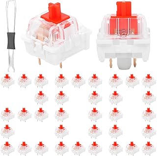 200PCS Gaming Mechanical Keyboard Switches, Clicky, Tactile, LED Compatible, Linear Switch with Double-Ended Keycap Puller for Gaming and Typing (Red)