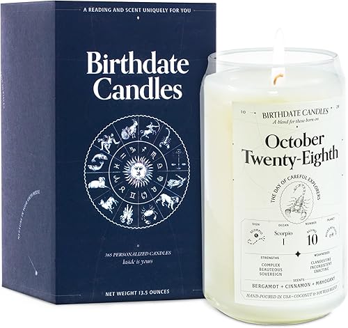 Birthdate Candles, October 28 - Scorpio Zodiac Scented Candles Birthday Gift - Bergamot, Cinnamon & Mahogany Scent - All-Natural Soy & Coconut Wax,