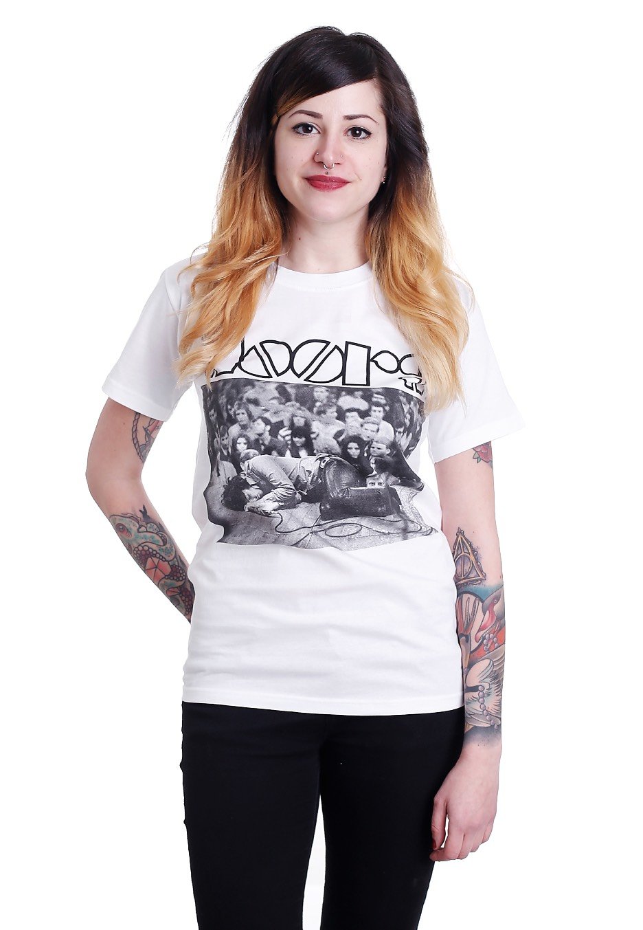 The Doors Men's Jim On Floor Short Sleeve T-Shirt, White, Large